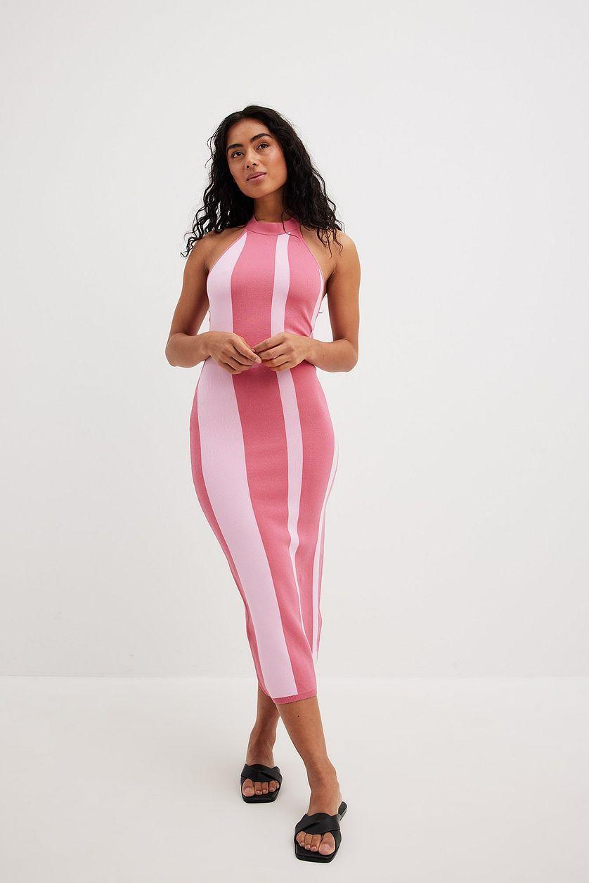 Striped Knitted Halterneck Midi Dress Product Image