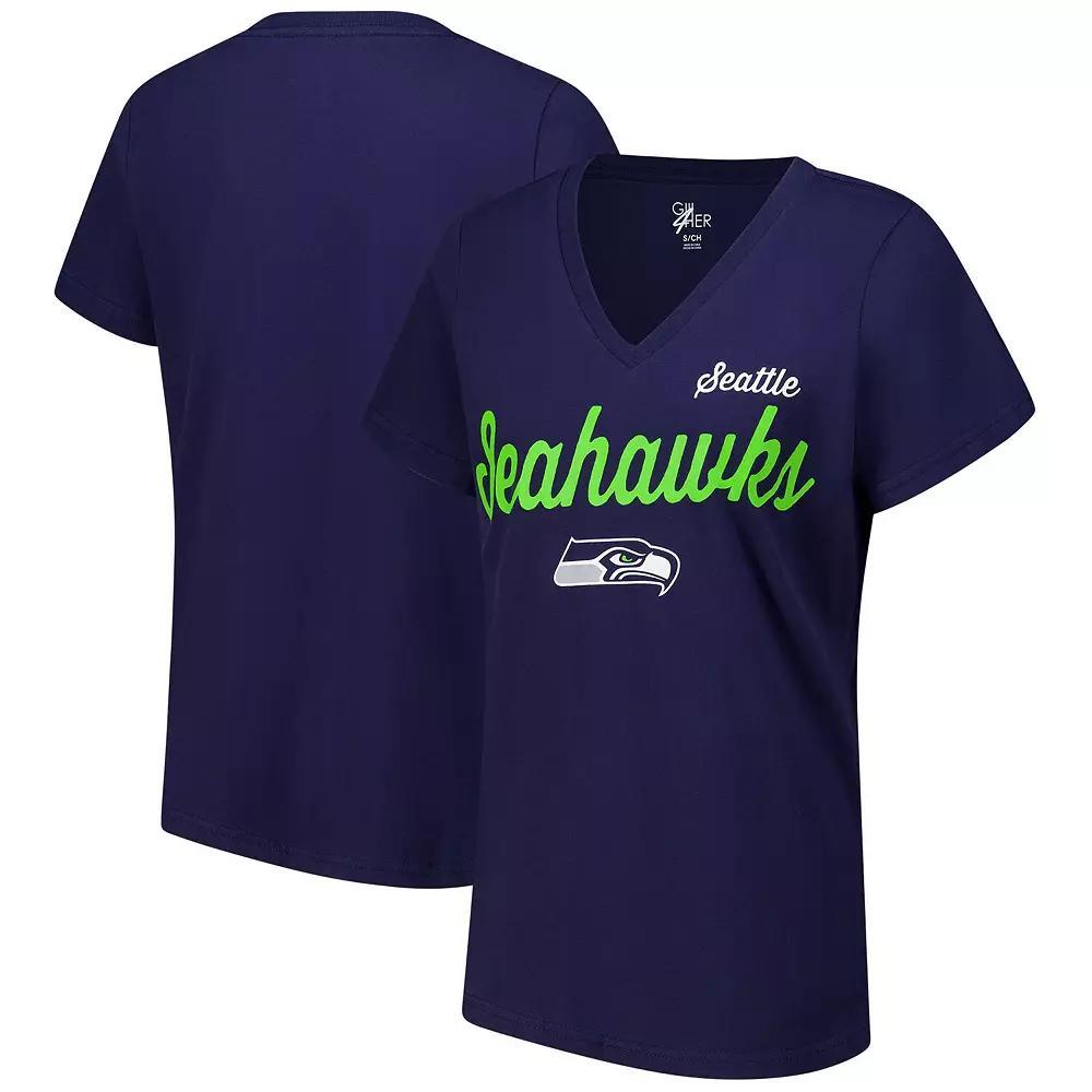 Women's G-III 4Her by Carl Banks College Navy Seattle Seahawks Post Season V-Neck T-Shirt, Size: Medium, Team Product Image