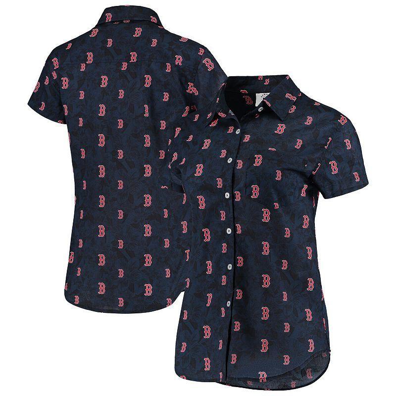 Womens FOCO Boston Red Sox Floral Button Up Shirt Blue Product Image