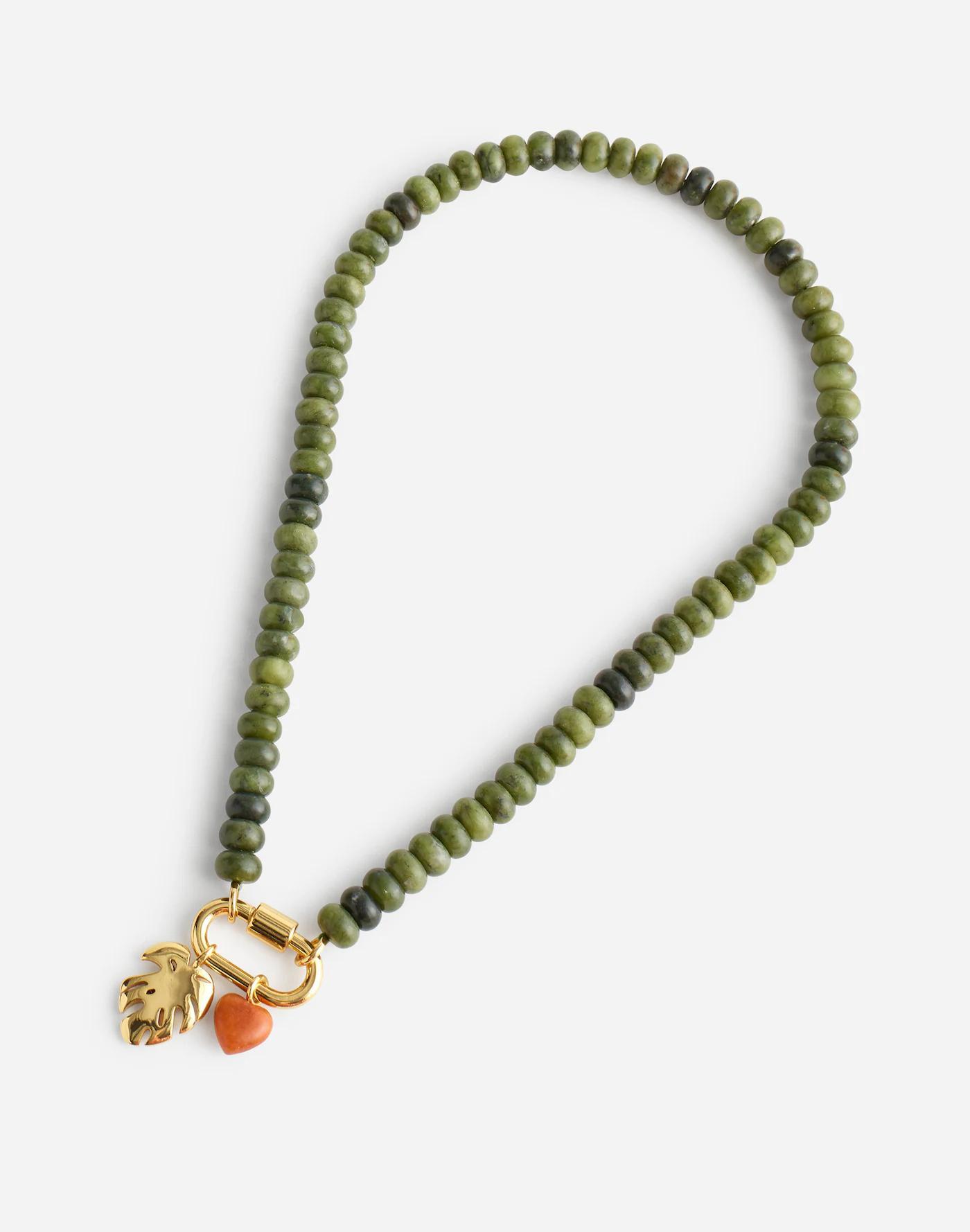 Semiprecious Beaded Monstera Charm Necklace Product Image