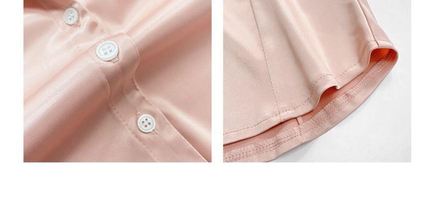 Lace-Trim Slim-Fit Satin Shirt Product Image