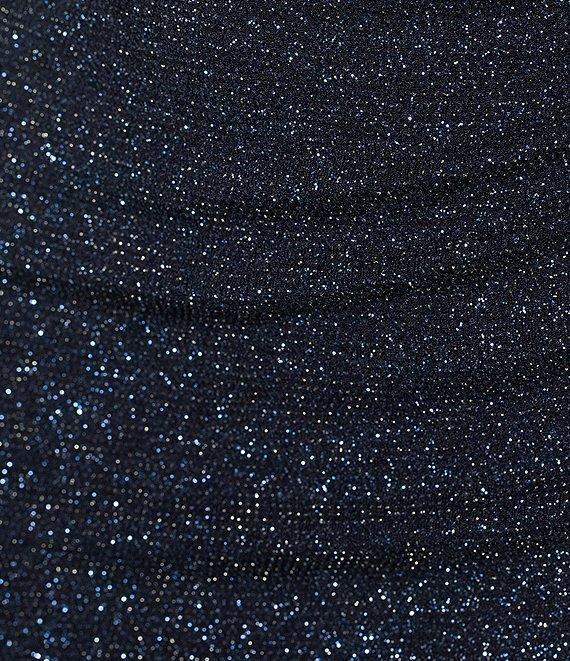 Next Up Adjustable Spaghetti Strap V-Neck Shirred Over Drape Glitter Dress Product Image