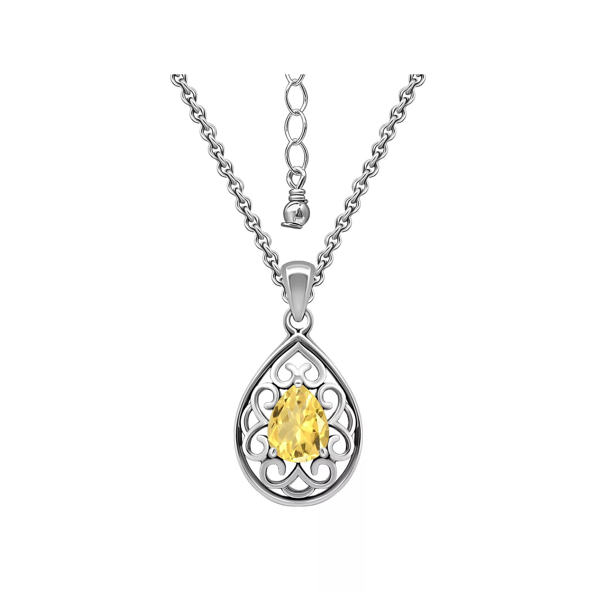 Aleure Precioso Sterling Silver Pear Shaped Gemstone Pendant Necklace, Women's, Size: 18", Silver Tone Yellow Product Image