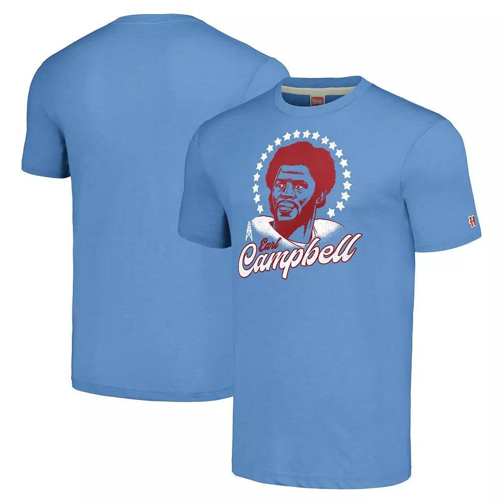 Mens Homage Earl Campbell Light Blue Houston Oilers Retired Player Caricature Tri-Blend T-Shirt Product Image