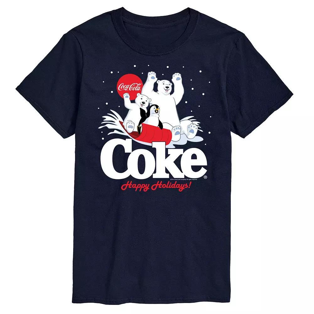 Men's CocaCola Happy Holidays Sledding Tee, Size: XL, Blue Product Image