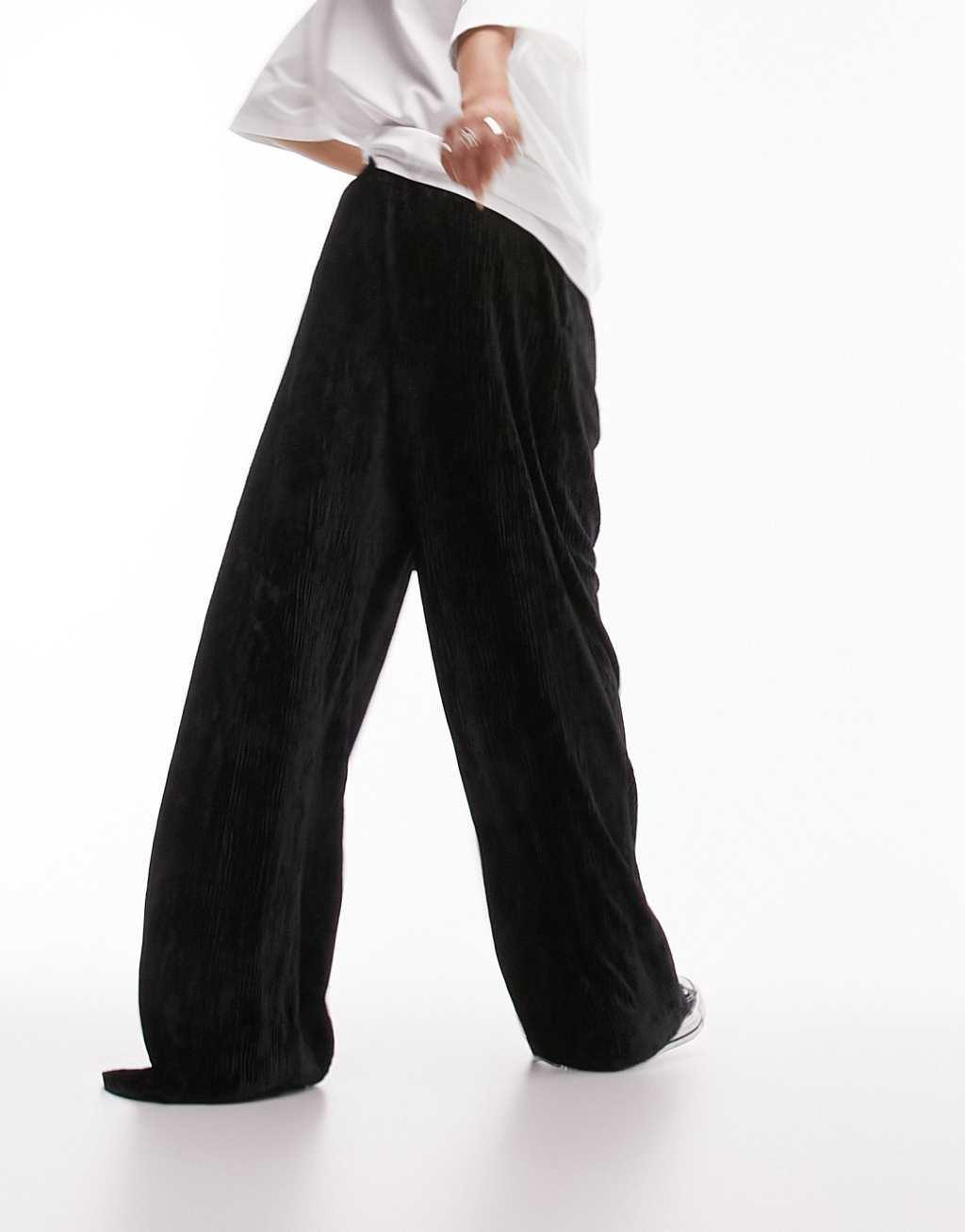 Topshop velvet plisse pull on wide leg pants Product Image