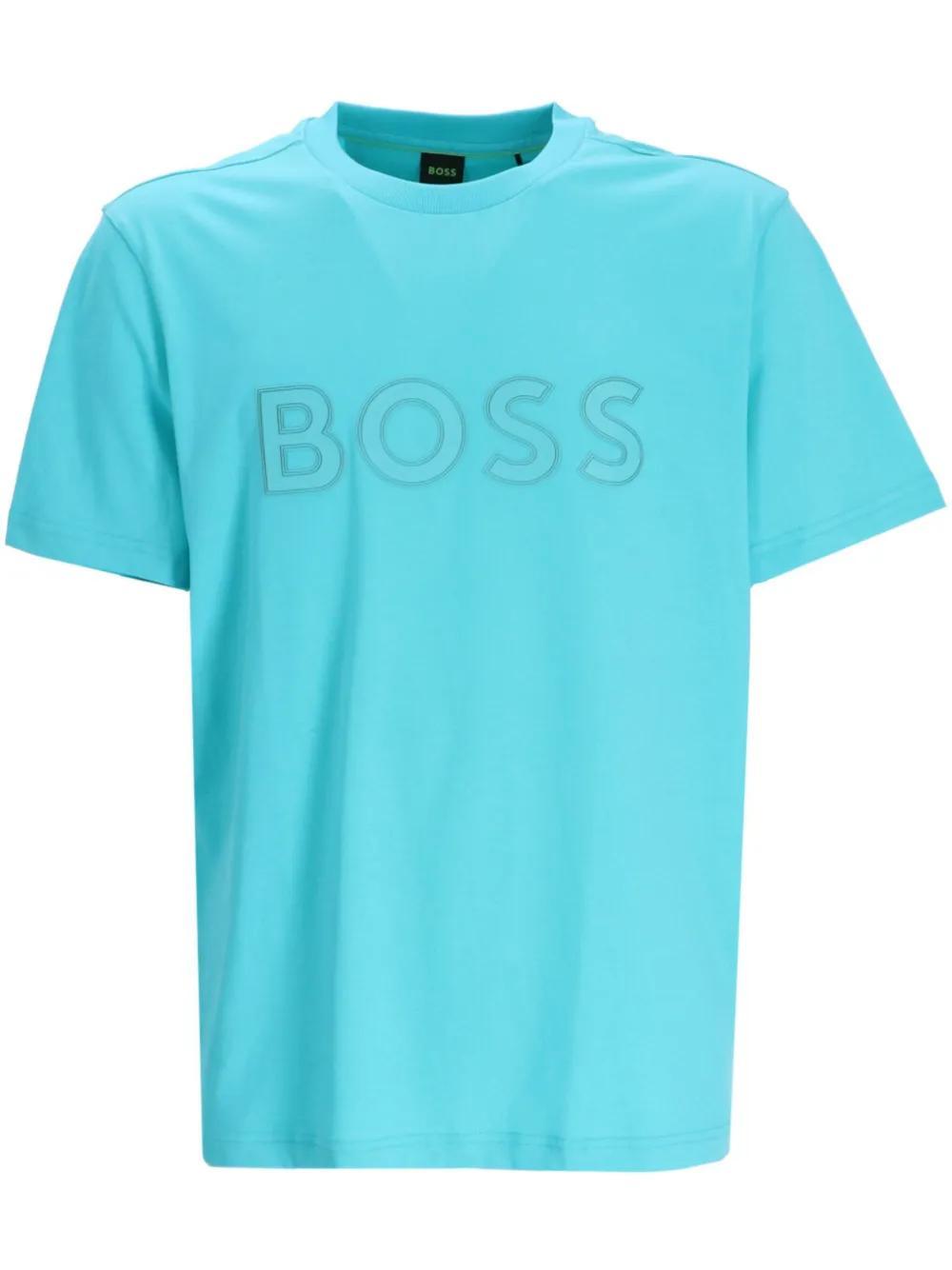 HUGO BOSS Logo-print Cotton T-shirt In Blue Product Image