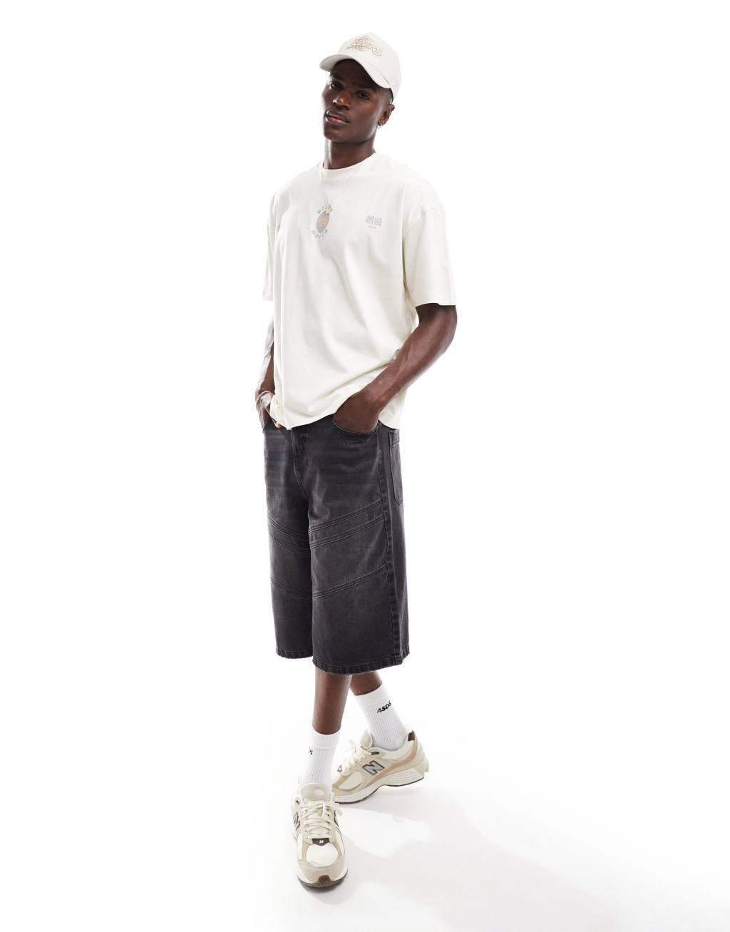 ASOS DESIGN oversized T-shirt with chest print in off-white Product Image