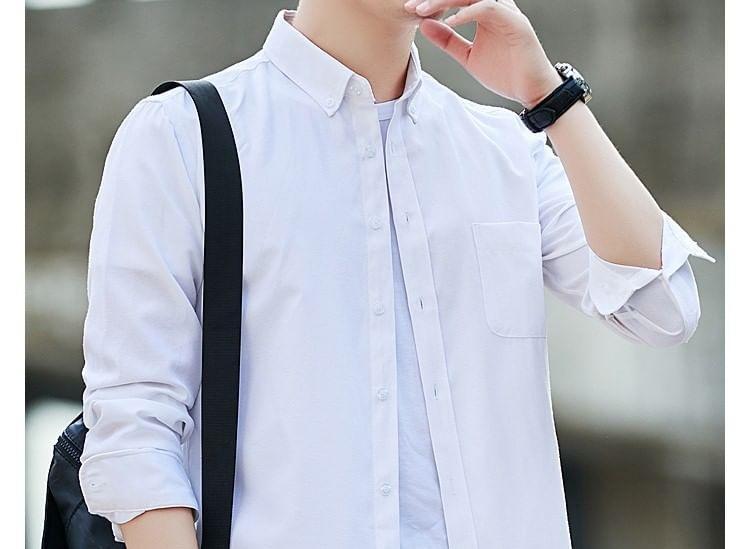 Collared Plain Button Down Shirt Product Image