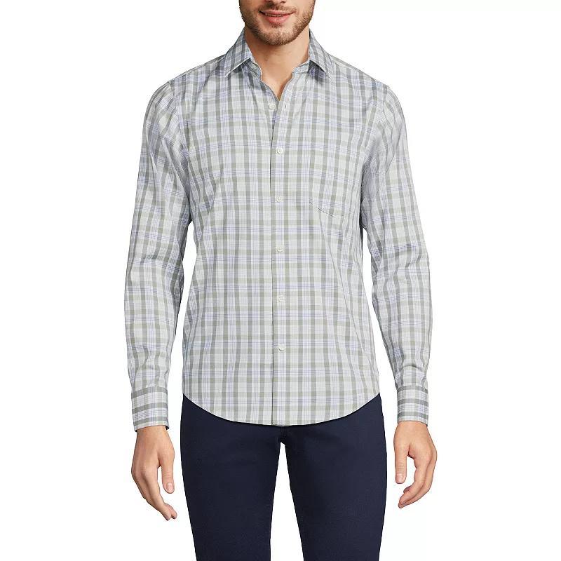Men's Lands' End Traditional Fit Travel Button-Down Shirt, Size: XXL, Blue Fine Stripe Product Image