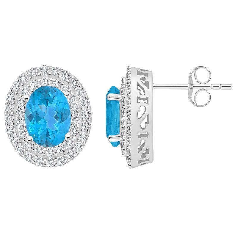 Celebration Gems Sterling Silver Oval-Cut Citrine & White Topaz Double Halo Stud Earrings, Women's Product Image