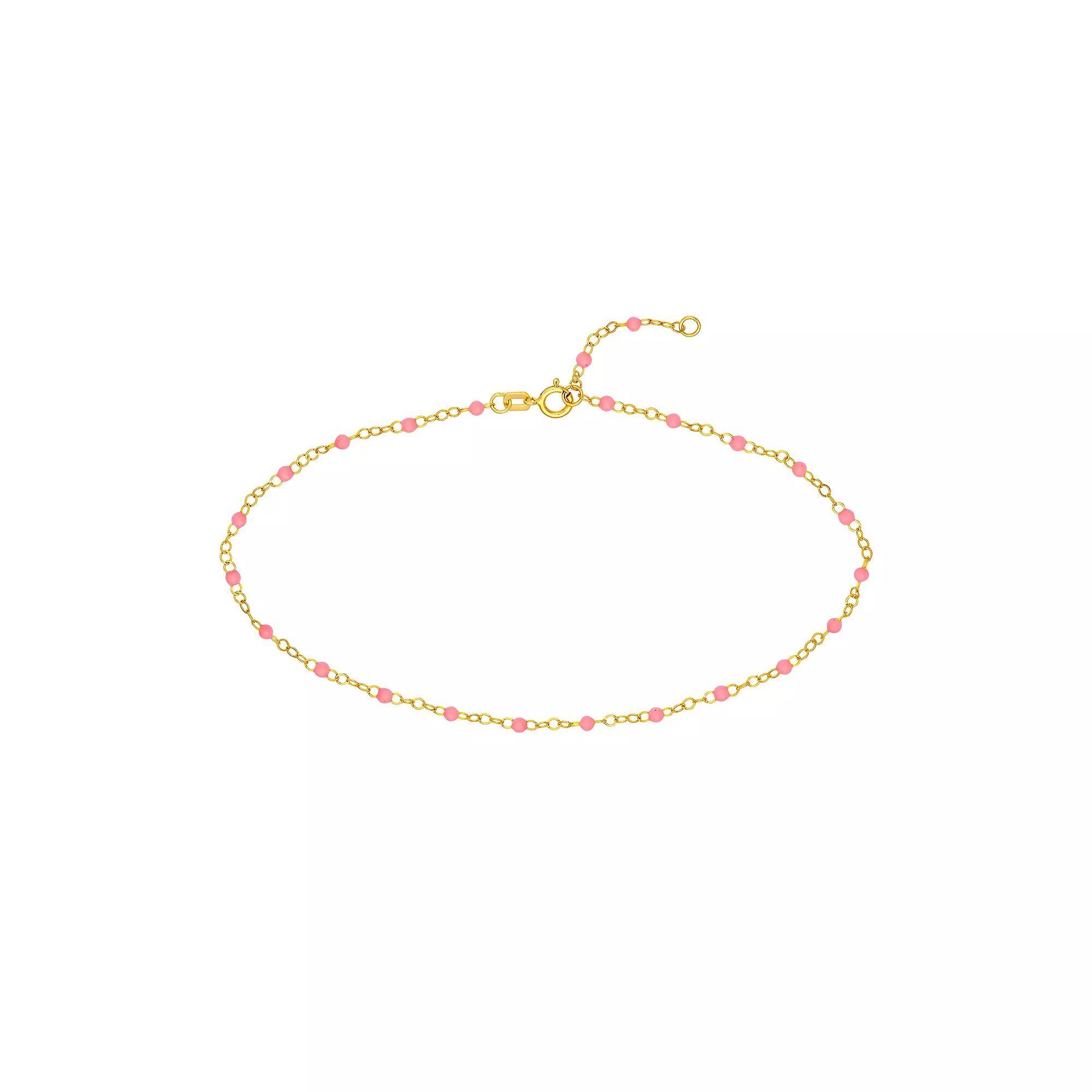Color Romance 14k Gold Colored Enamel Bead Adjustable Anklet, Womens Product Image