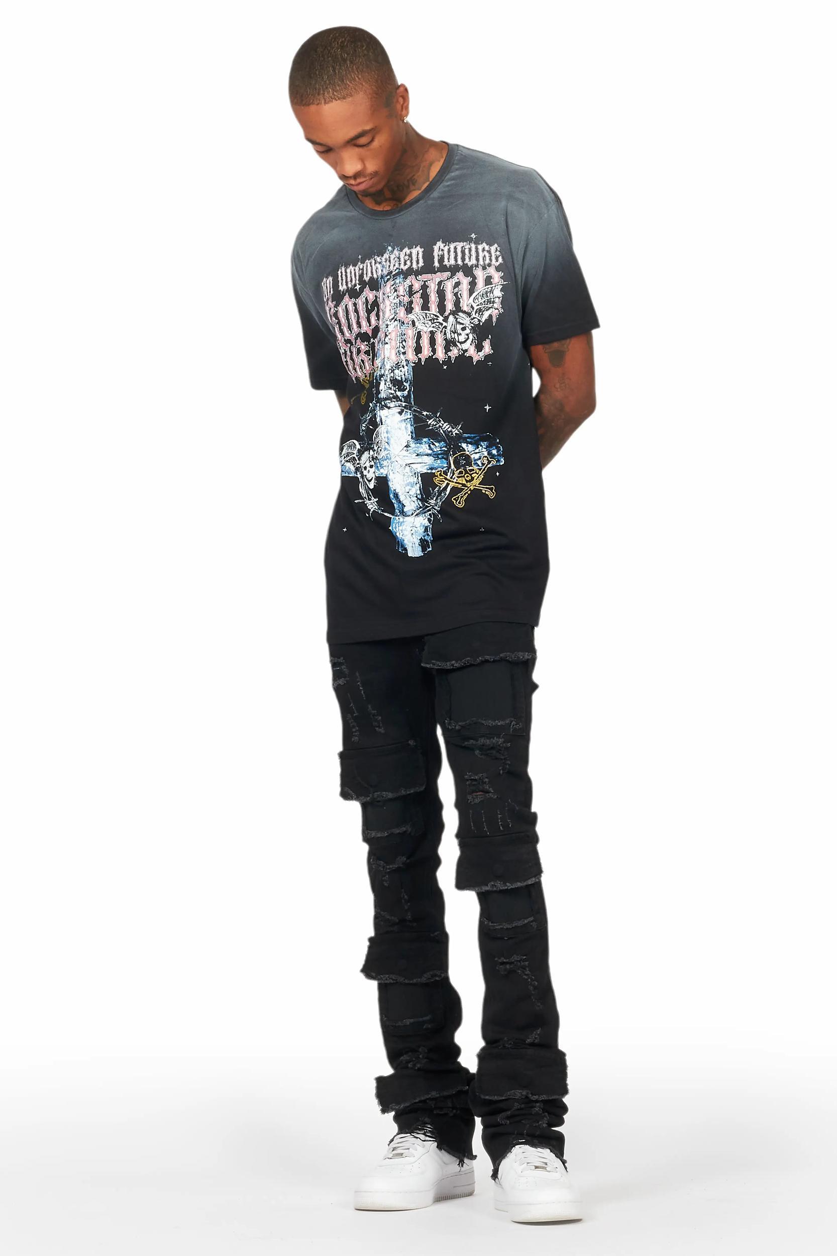 Pooja Jet Black Super Stacked Flare Jean Male Product Image