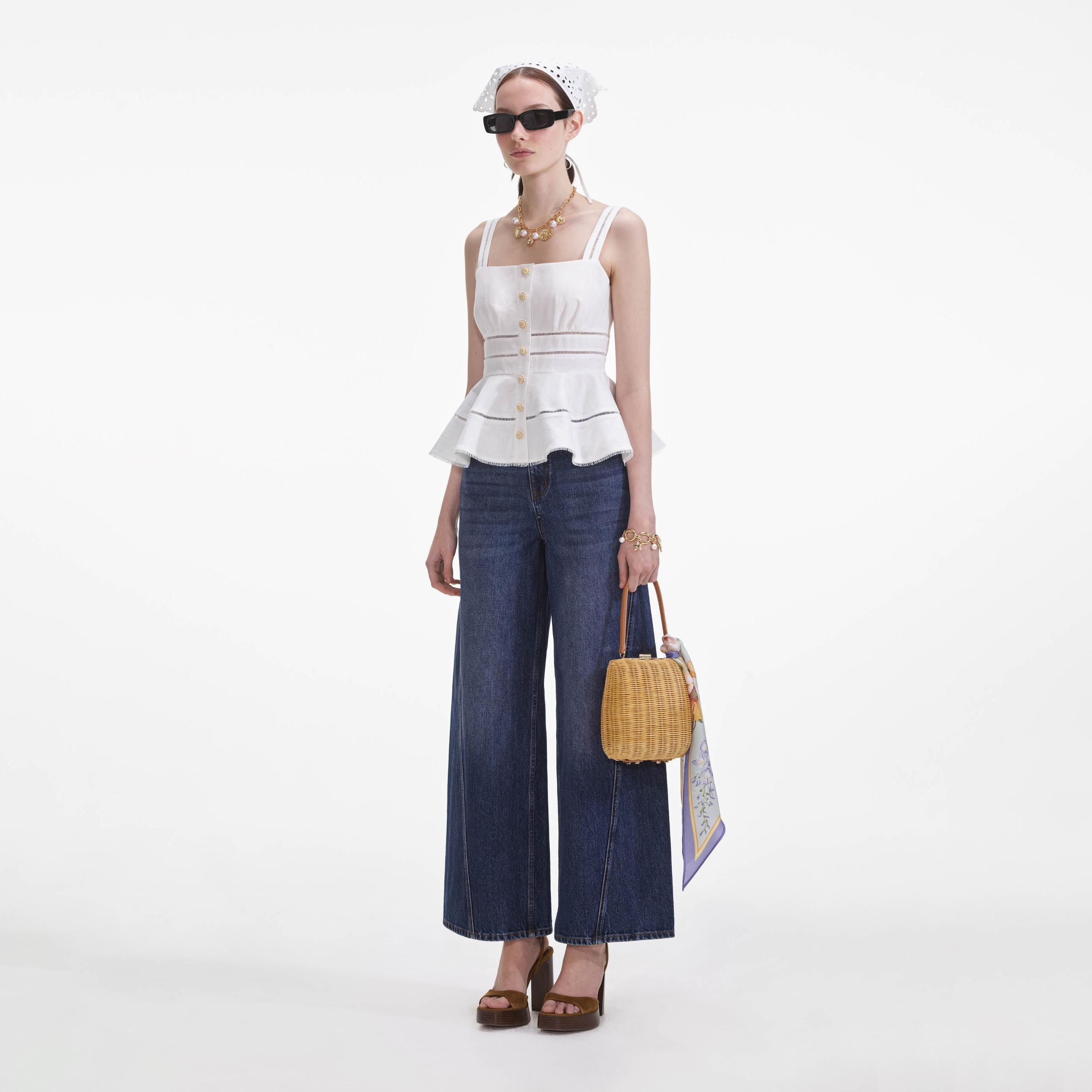 White Linen Peplum Top Product Image
