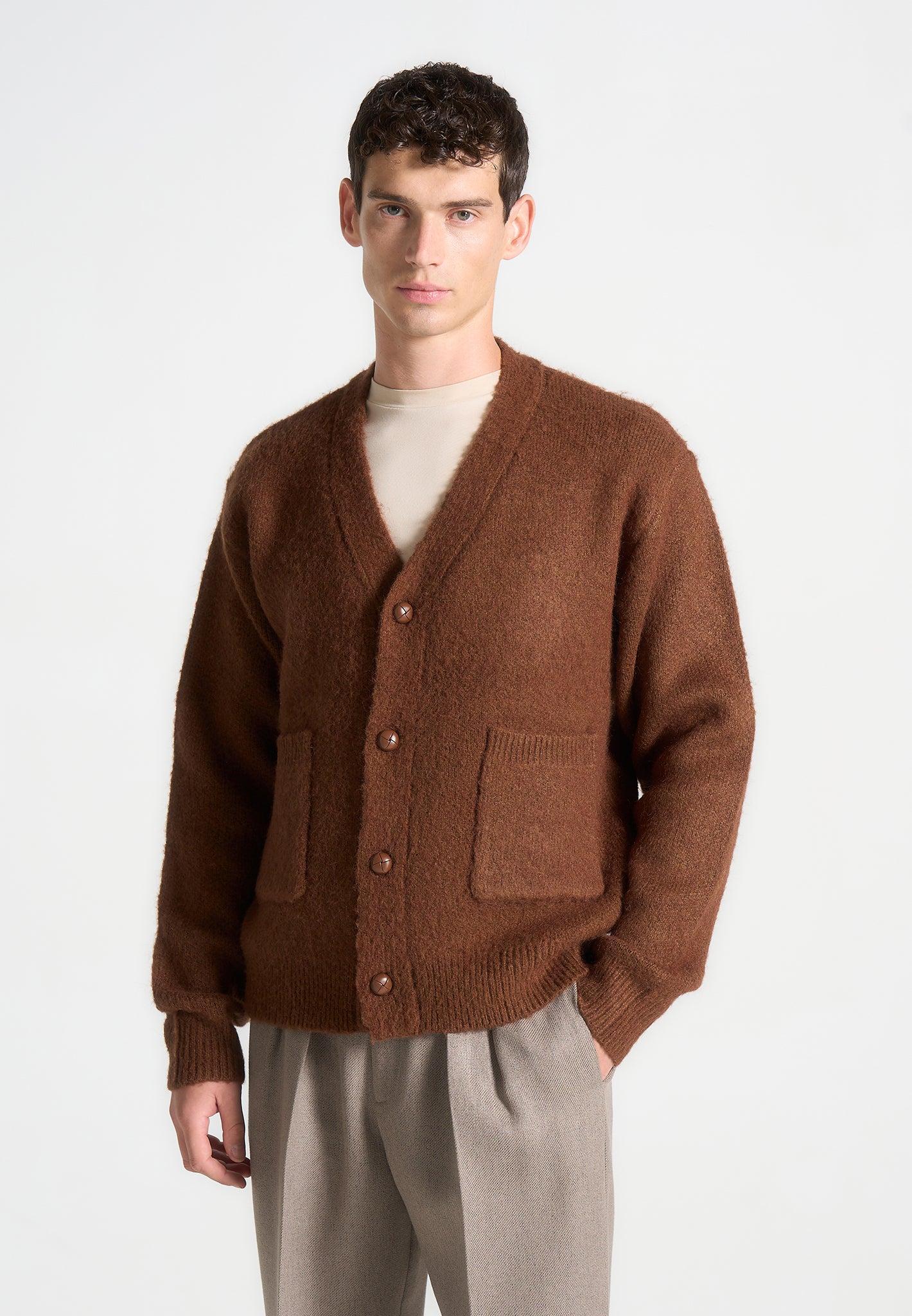 Brushed Wool Knit Cardigan - Rust Male Product Image