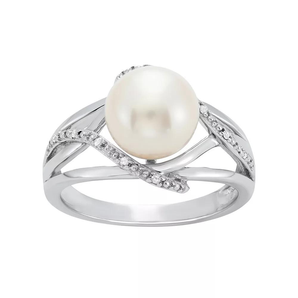 Freshwater Cultured Pearl and Diamond Accent Sterling Silver Openwork Ring, Women's, Size: 8, White Product Image
