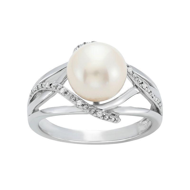 Freshwater Cultured Pearl and Diamond Accent Sterling Silver Openwork Ring, Women's, Size: 8, White Product Image