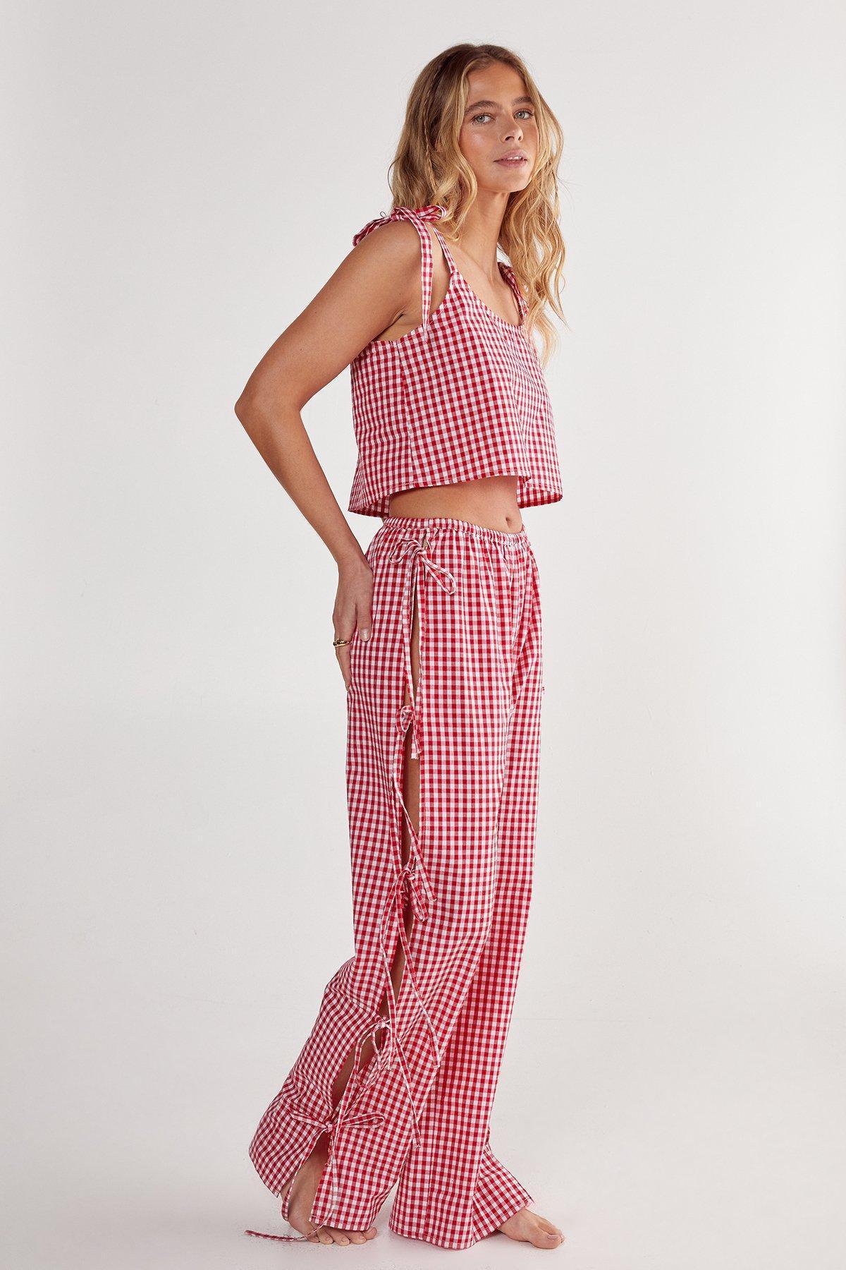 Gingham Tie Side Pajama Pants Set Product Image