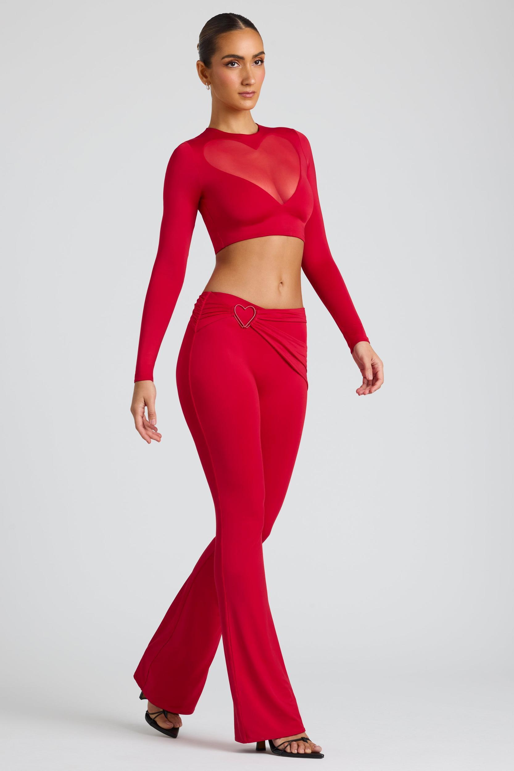 Draped Detail Straight Leg Trousers in Fire Red Product Image