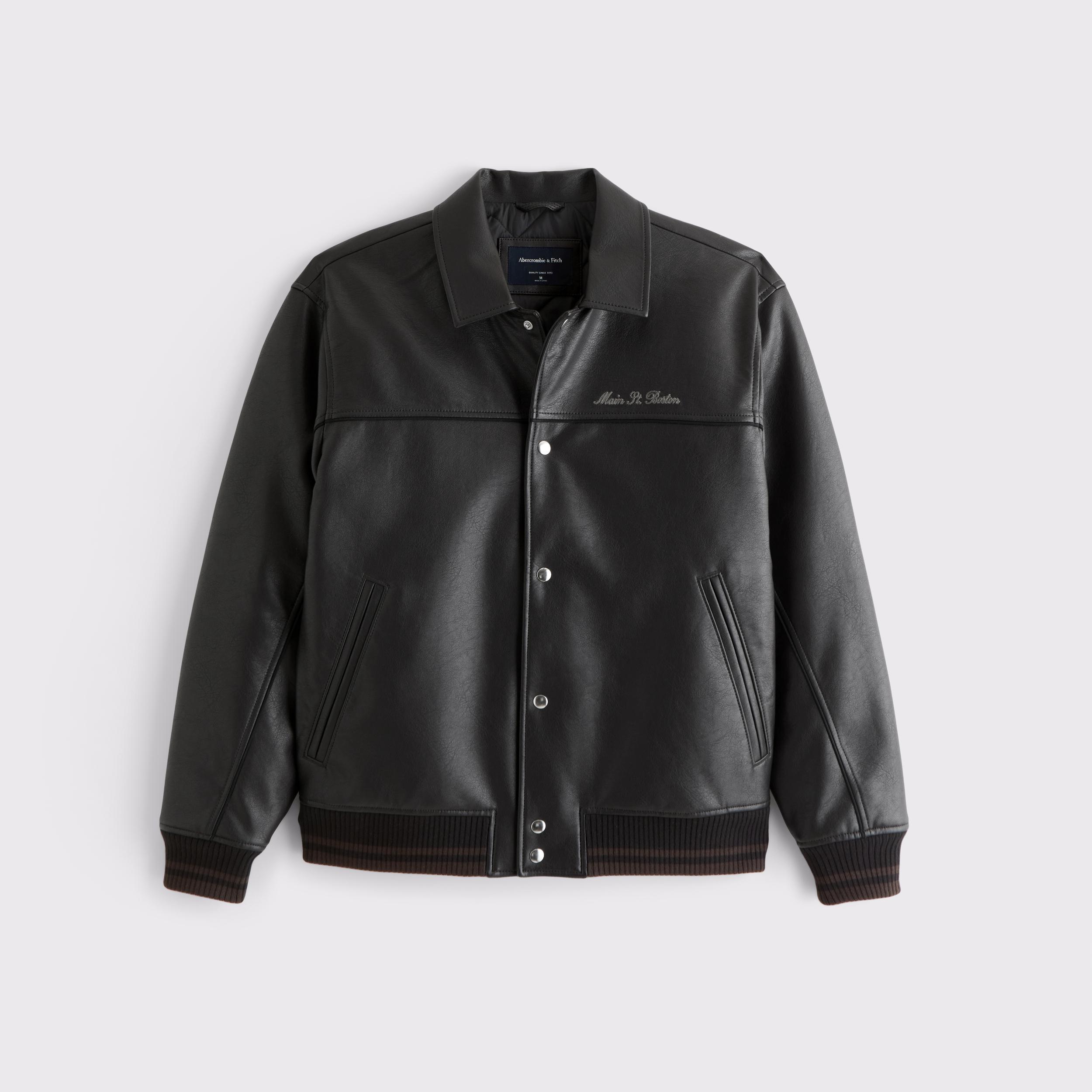 Vegan Leather Varsity Bomber Jacket Product Image