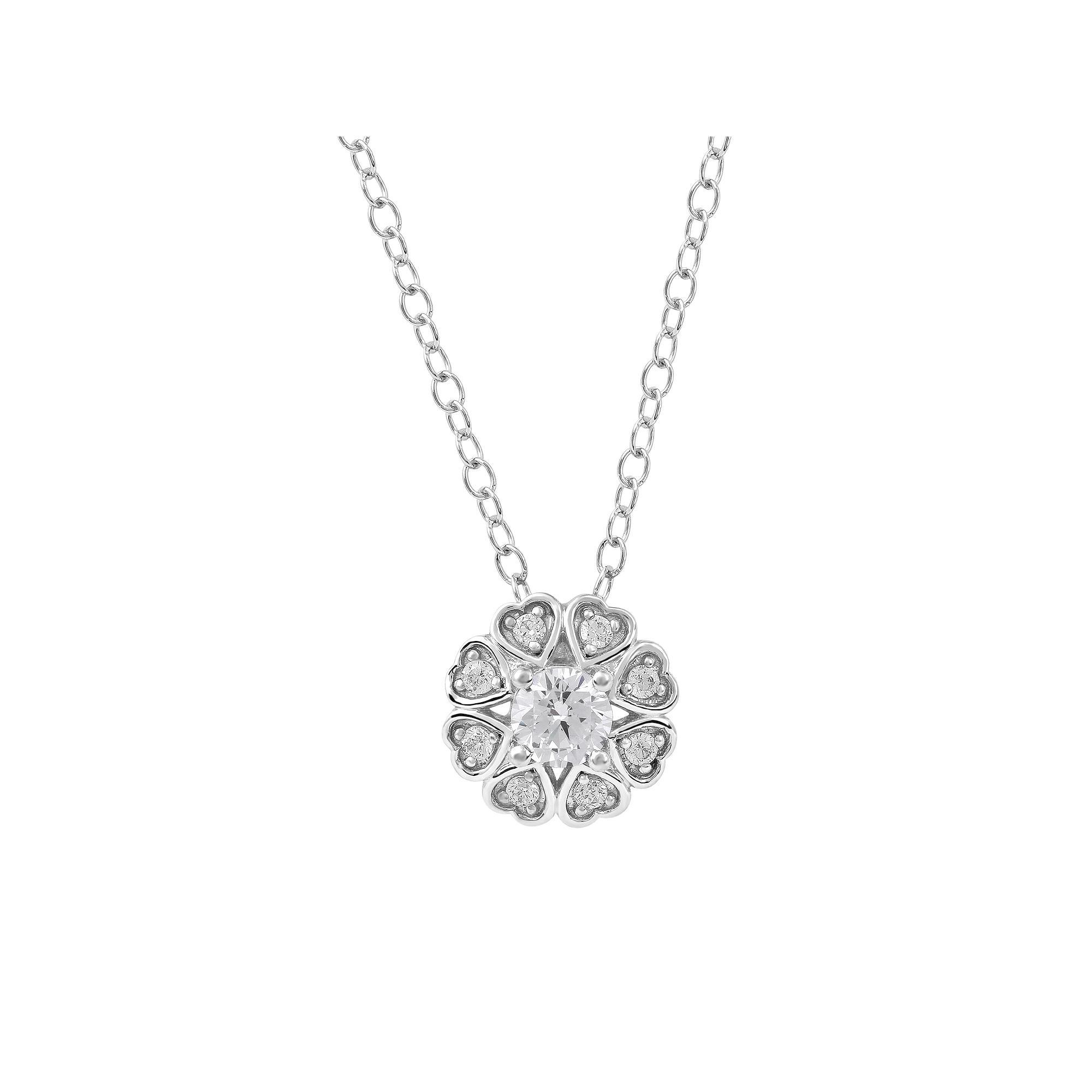 DeCouer Sterling Silver 1/3 Carat T.W. Diamond Flower Pendant Necklace, Women's, Size: 18", Silver Tone Product Image