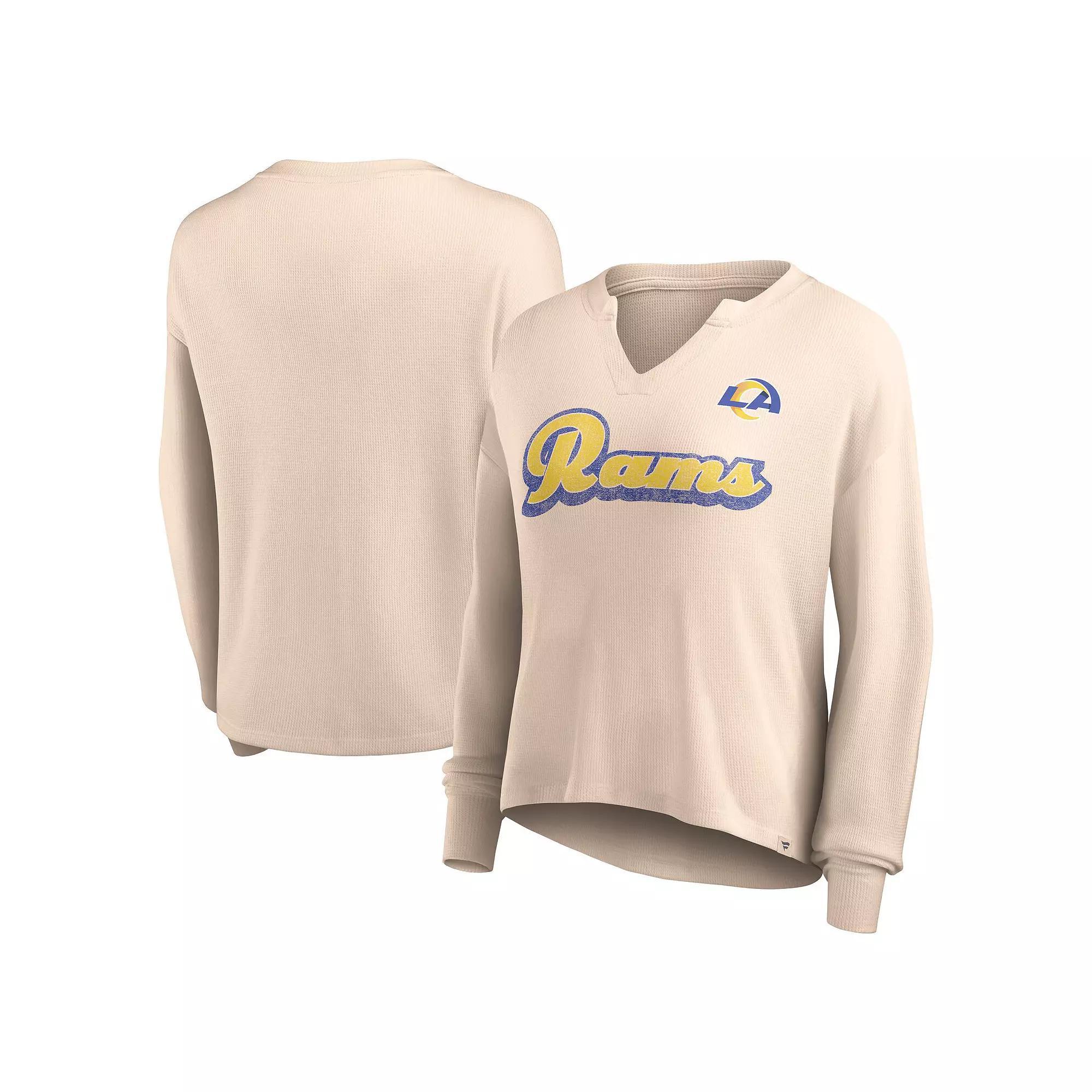 Women's Fanatics Branded Tan Los Angeles Rams Go For It Notch Neck Waffle Knit Long Sleeve T-Shirt, Size: XL, Team Product Image