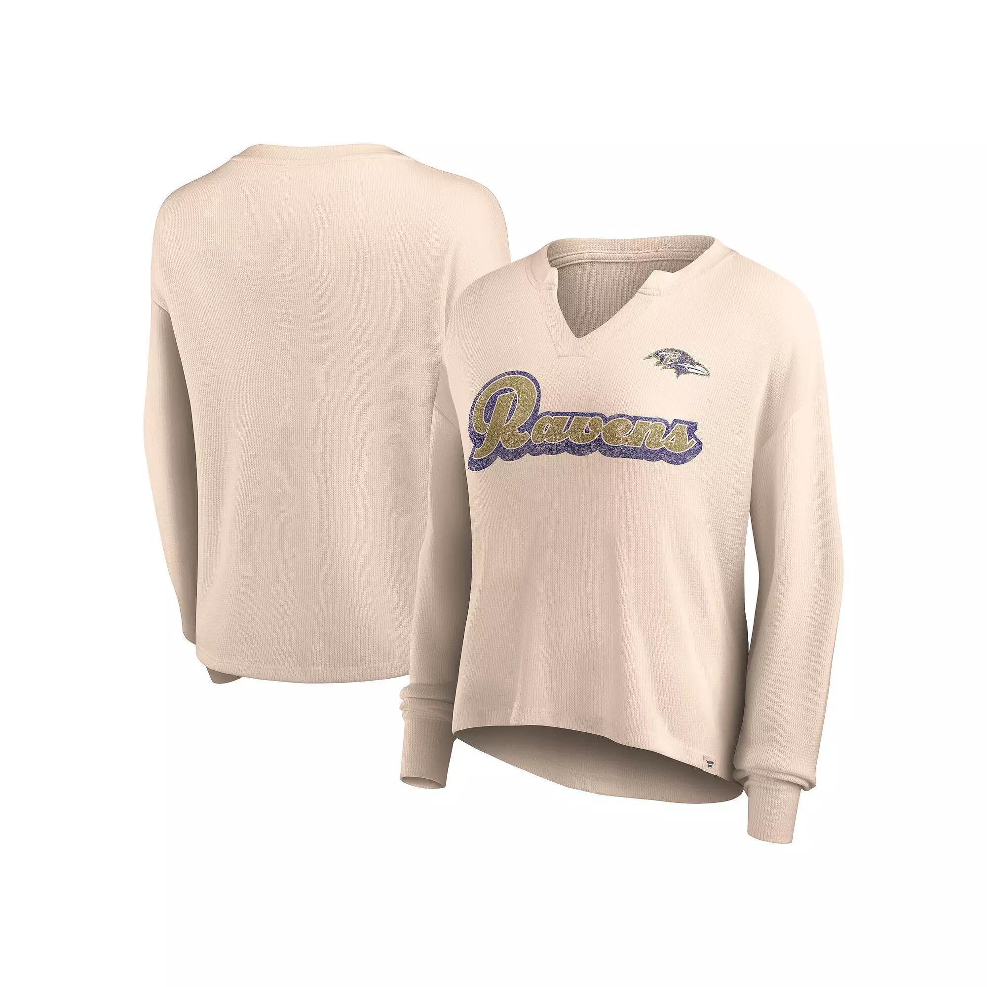 Womens Fanatics Branded Tan Baltimore Ravens Go For It Notch Neck Waffle Knit Long Sleeve T-Shirt Product Image