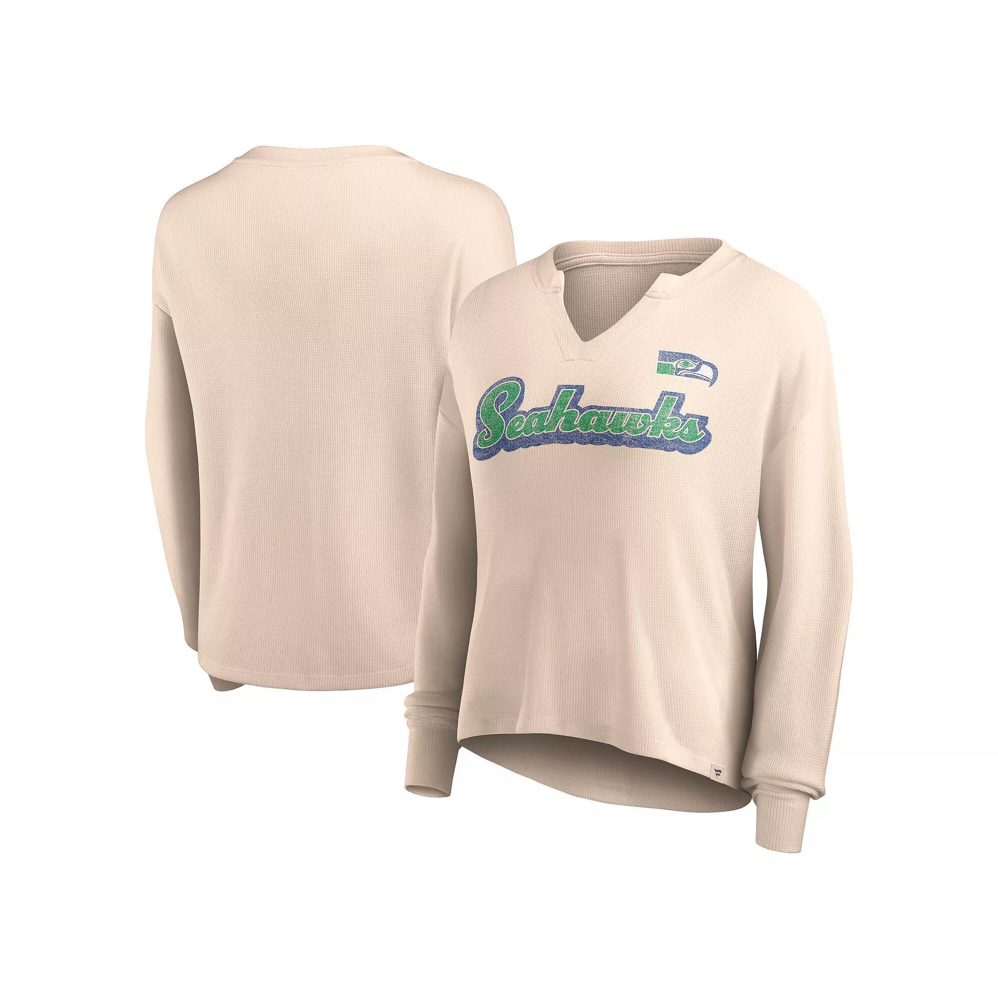 Women's Fanatics Branded Tan Seattle Seahawks Go For It Notch Neck Waffle Knit Long Sleeve T-Shirt, Size: Medium, Team Product Image