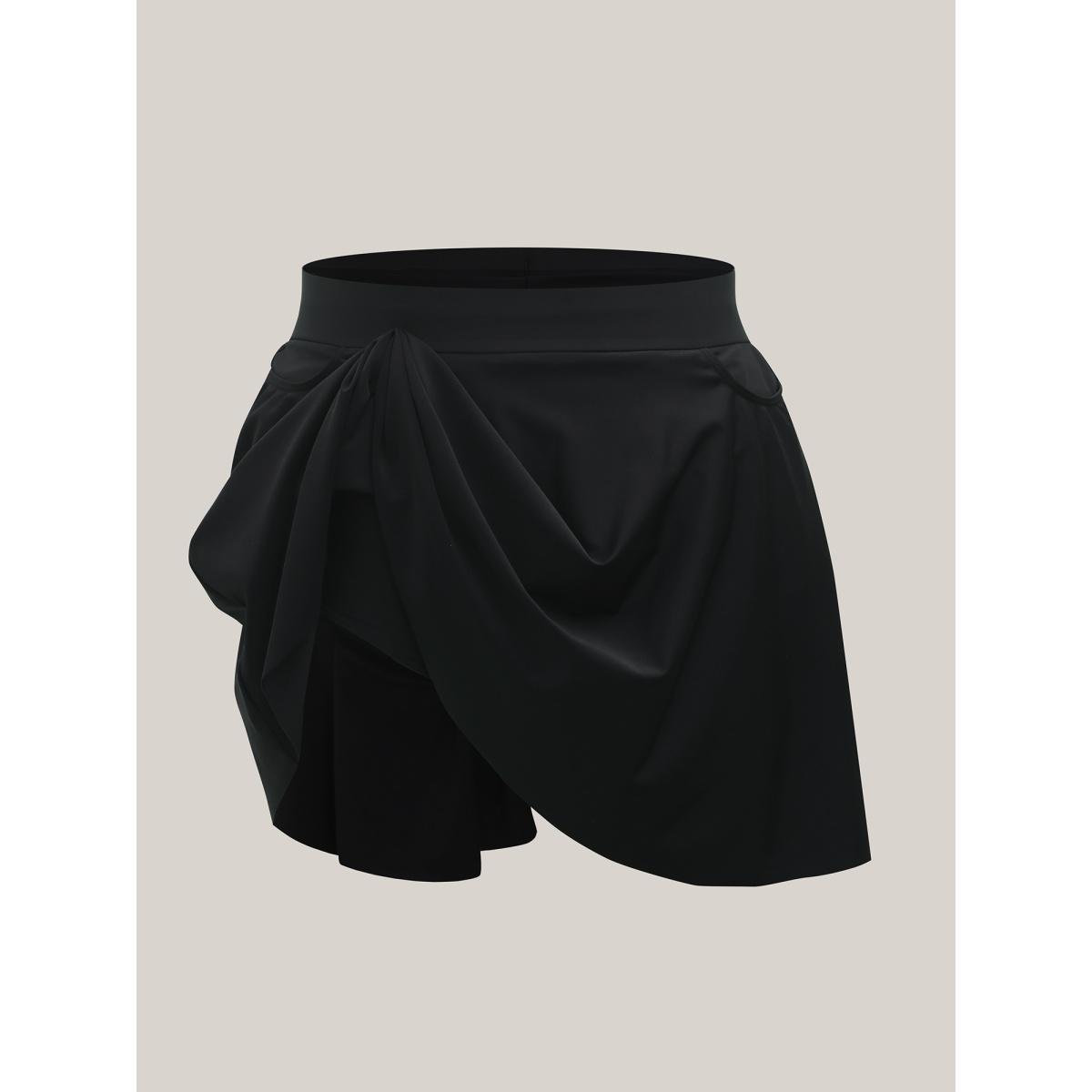 Plus Size Pleated Pockets Plain Swim Skirt Women's Swimwear Black Beach High stretch Bodycon High Rise Side seam pocket Curve Swim Bottoms BloomChic 30/6X Product Image