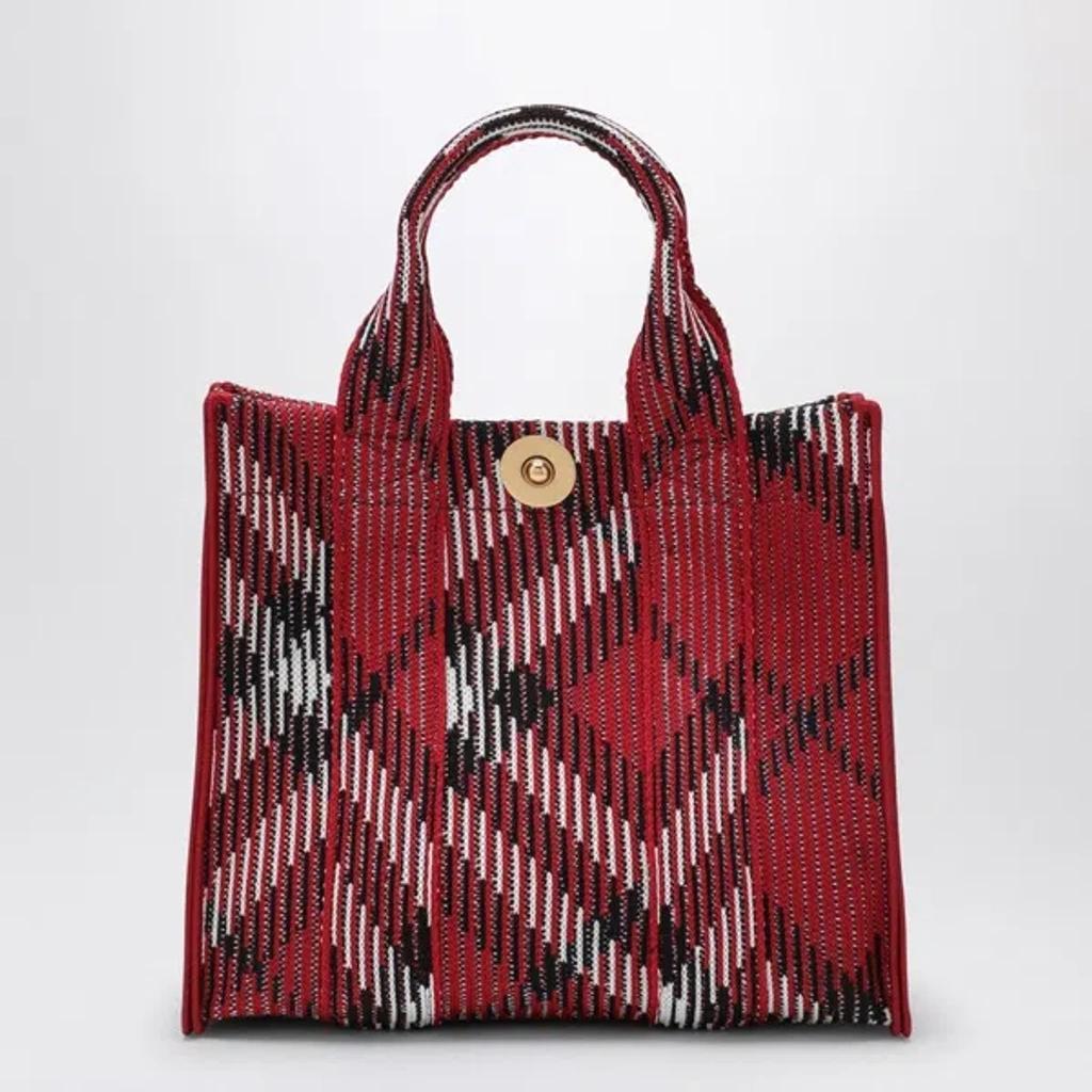 BURBERRY Mini Check Knitted Tote Bag In Red Product Image