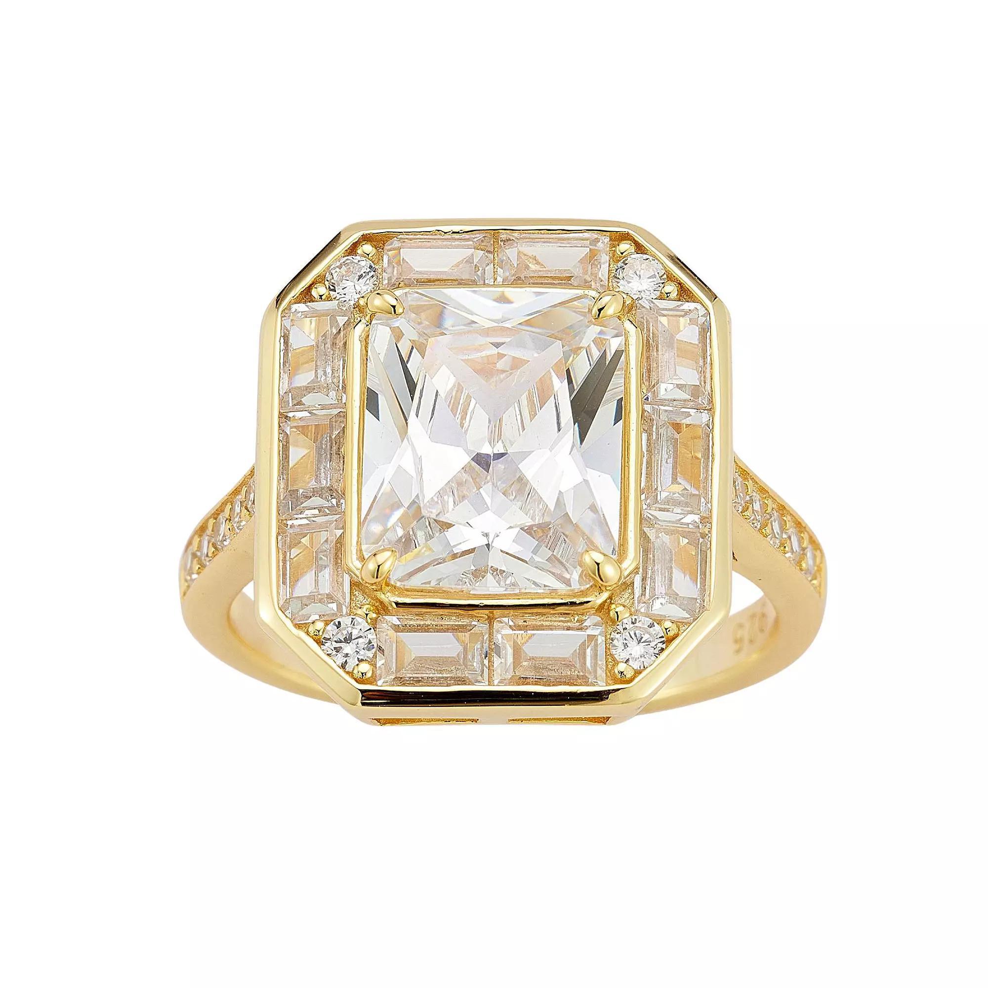 Sunkissed Sterling 14k Gold Over Silver Cubic Zirconia Halo Ring, Women's, Size: 7, Gold Tone Product Image