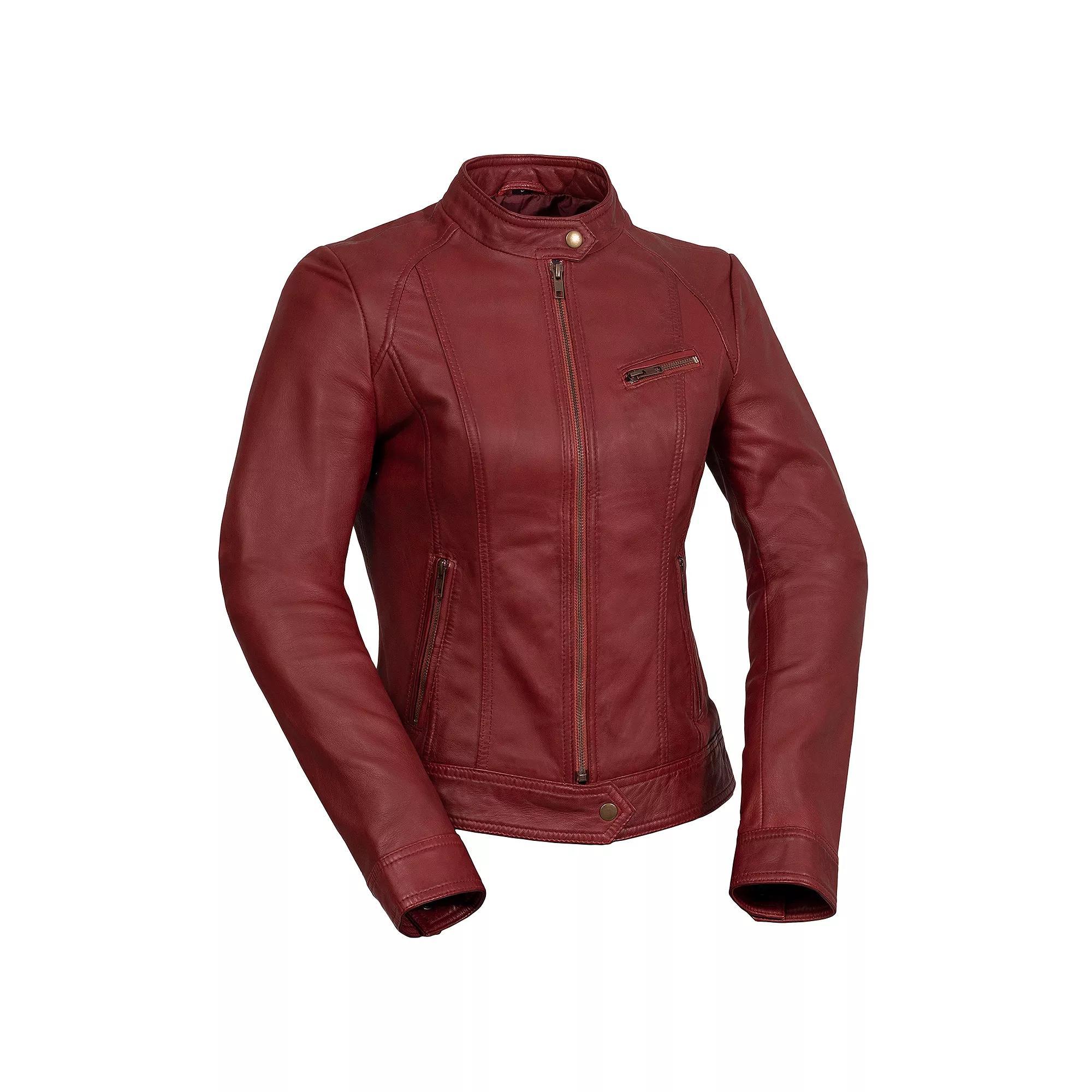 Women's Whet Blu Leather Moto Jacket, Size: Large, Red Product Image