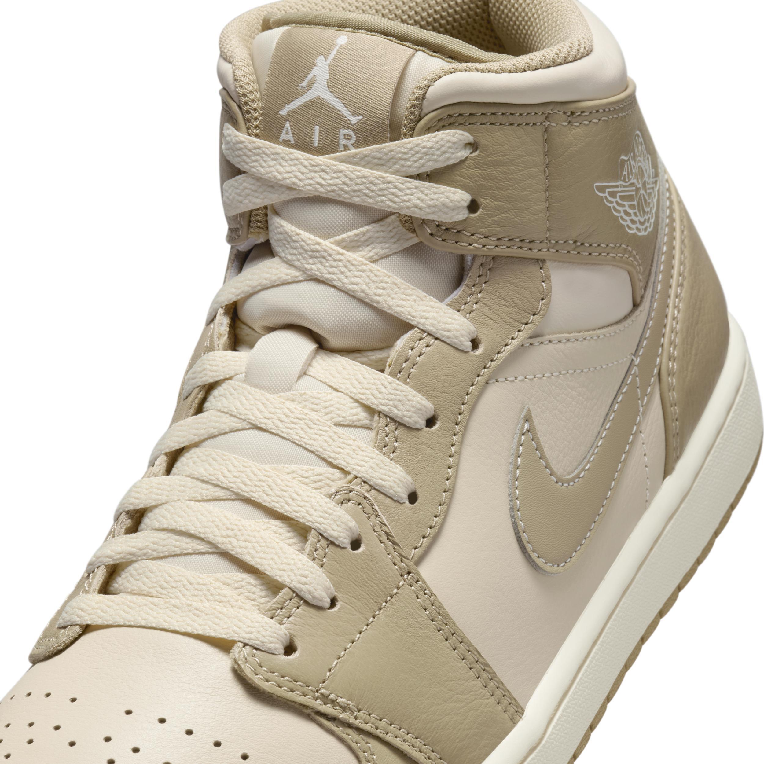 Jordan Mens AJ 1 Mid SE Poolside - Basketball Shoes Bone/Khaki/Pink Product Image