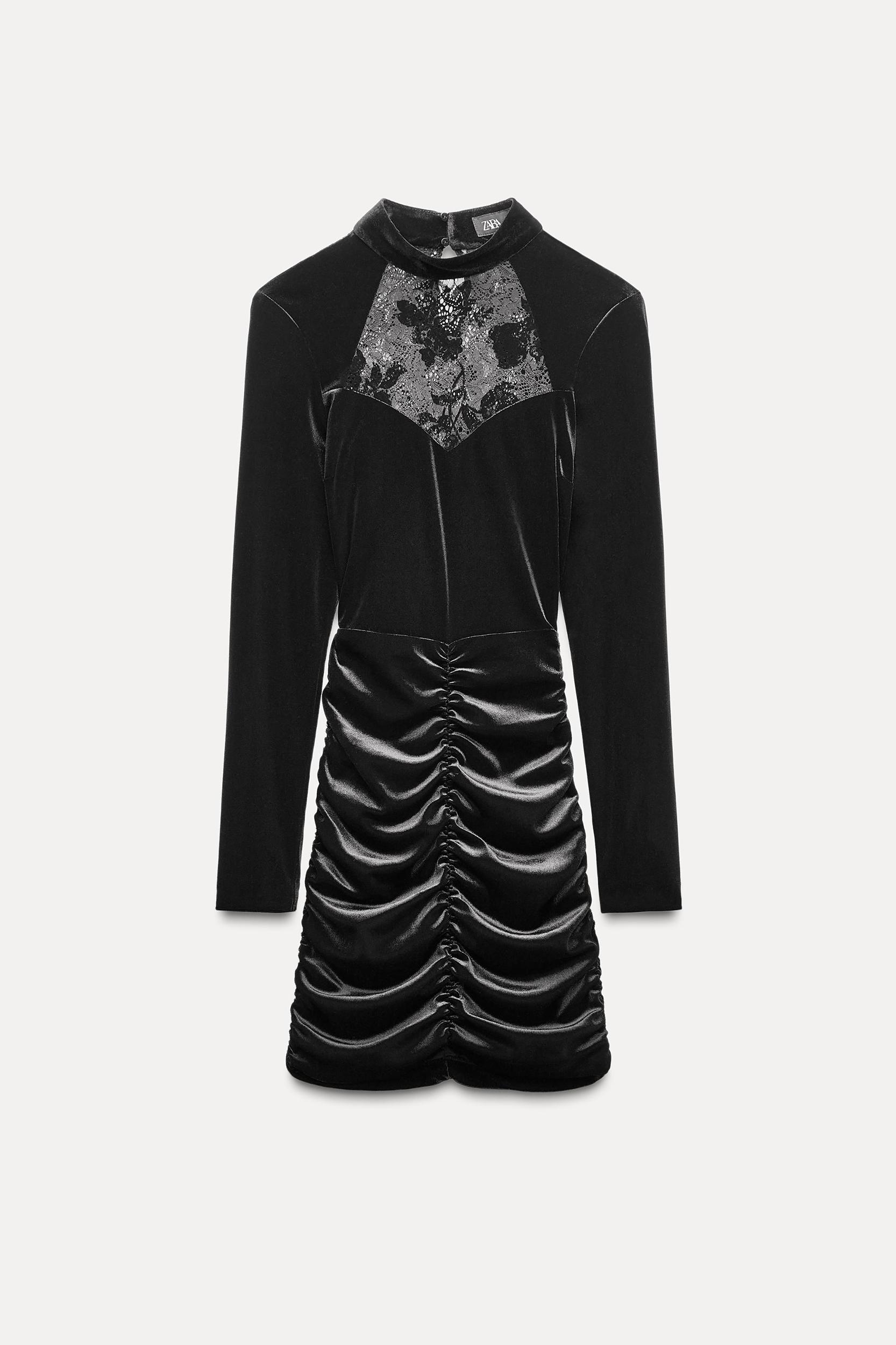 COMBINATION LACE AND VELVET MINI DRESS Product Image