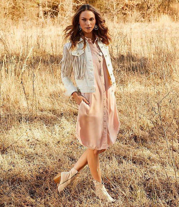 Scully Western Embroidered and Fringe Detailed Western Denim Jean Statement Jacket Product Image