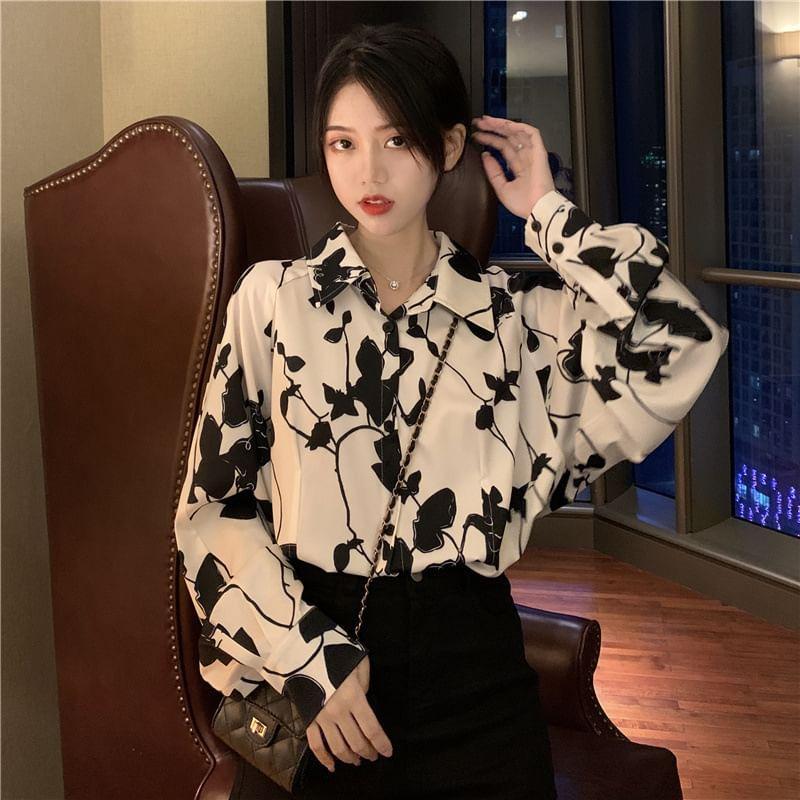 Long-Sleeve Floral Print Shirt Product Image
