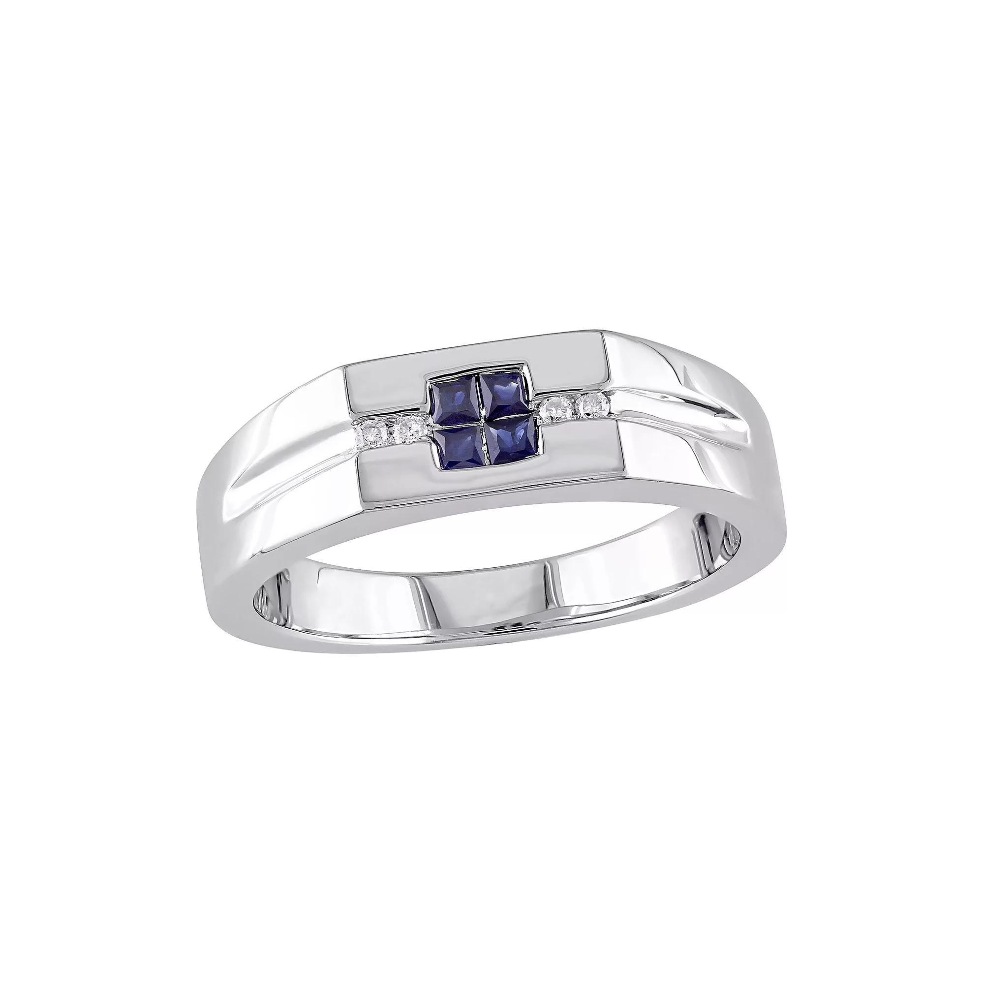 Men's Stella Grace Sterling Silver Diamond Accent & Sapphire Ring, Size: 12 Product Image