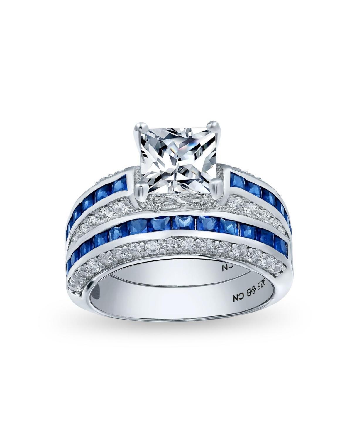 Bling Jewelry 3CT Art Deco Style Square Princess Cut Solitaire Clear Cz Engagement Anniversary Wedding Ring Set For Women Sterling Silver Product Image