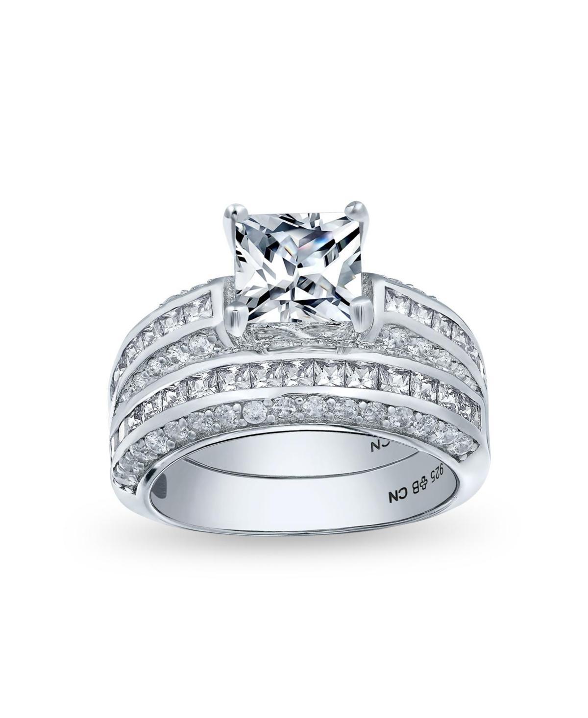 Bling Jewelry 3CT Art Deco Style Square Princess Cut Solitaire Clear Cz Engagement Anniversary Wedding Ring Set For Women Sterling Silver Product Image