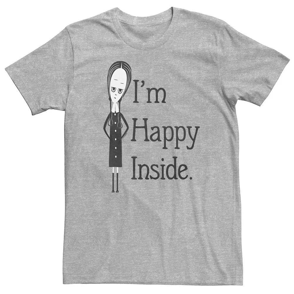 Men's The Addams Family Wednesday I'm Happy Inside Black And White Tee, Size: Large, Athletic Grey Product Image
