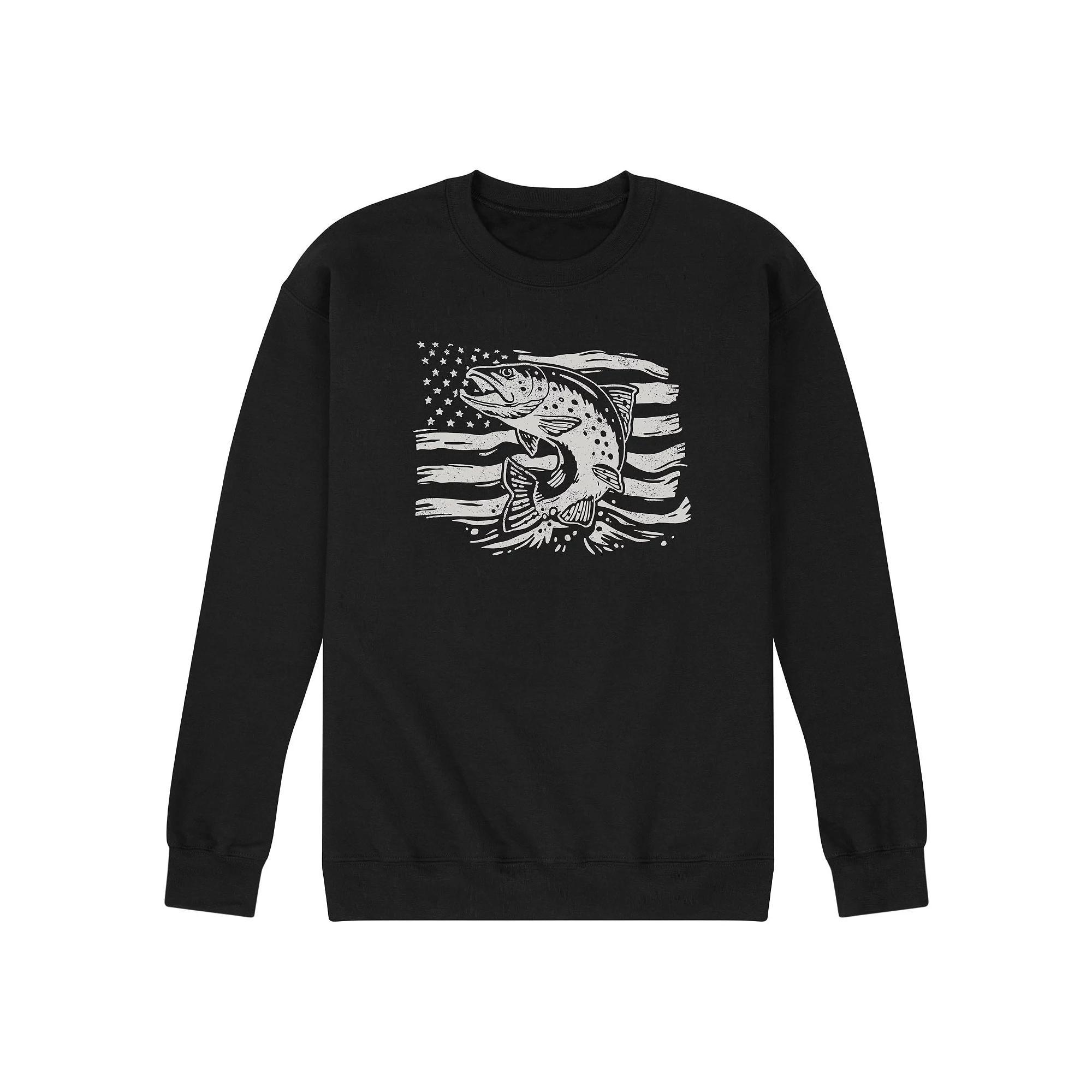 Men's Trout American Flag Fleece Sweatshirt, Size: Medium, Black Product Image