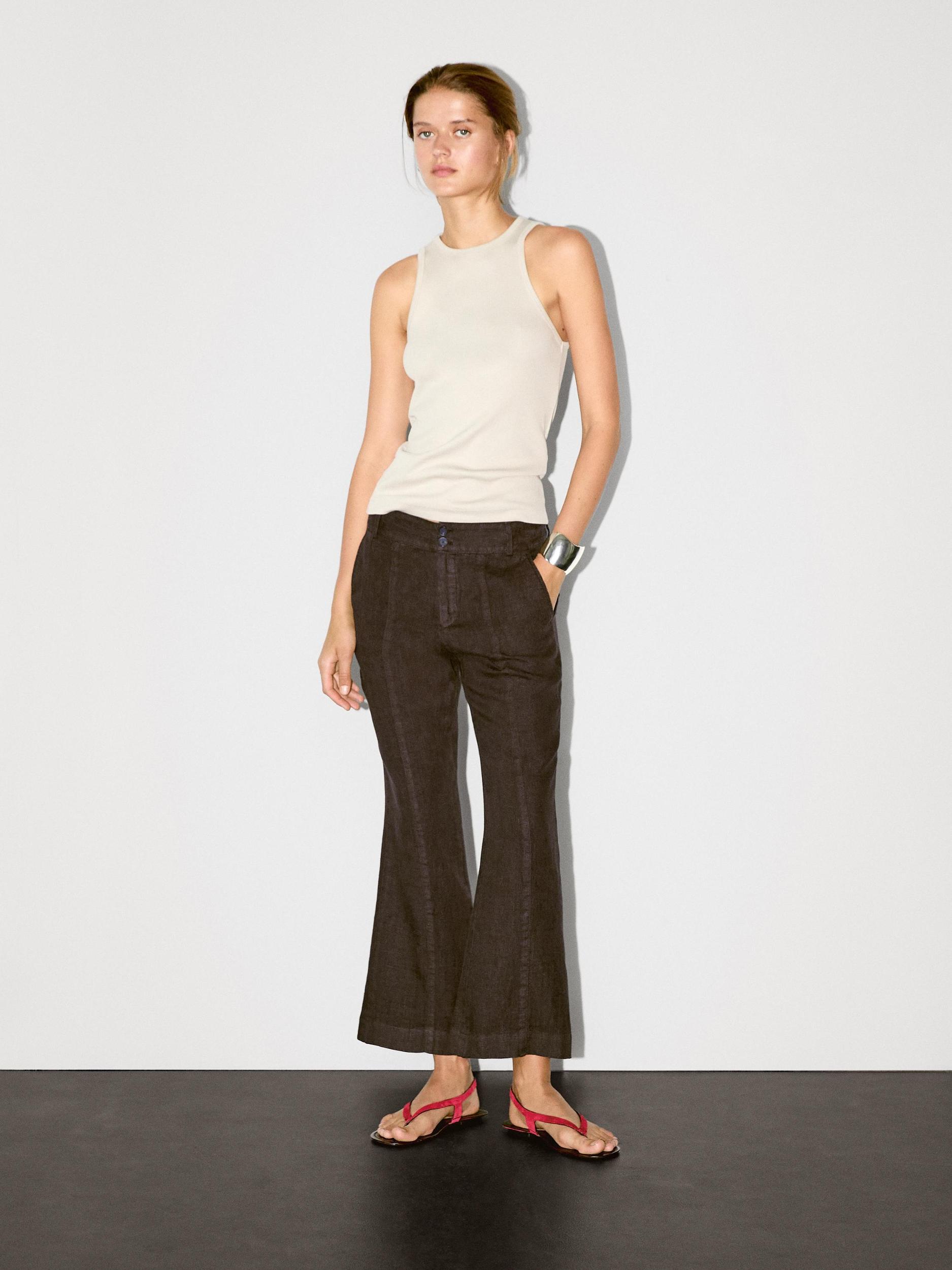 100% linen kick flare fit trousers Product Image