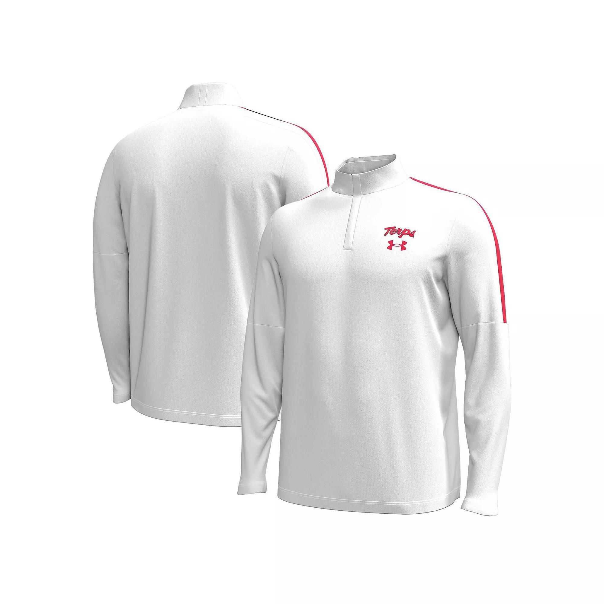 Men's Under Armour White Maryland Terrapins Playoff Performance Quarter-Zip Jacket, Size: Large Product Image