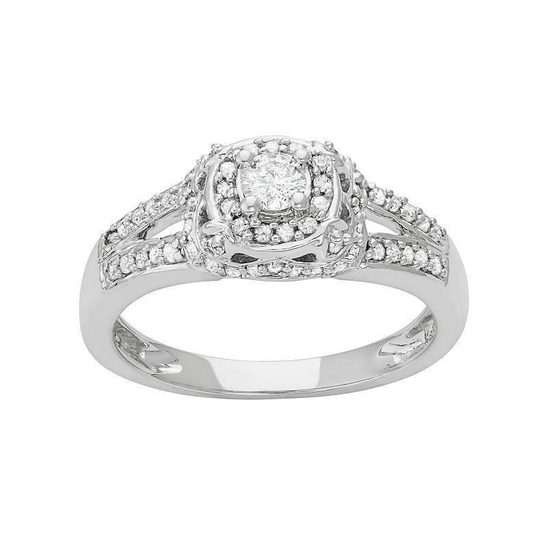 14k White Gold 1/2 Carat T.W. Diamond Tiered Halo Engagement Ring, Women's, Size: 9 Product Image