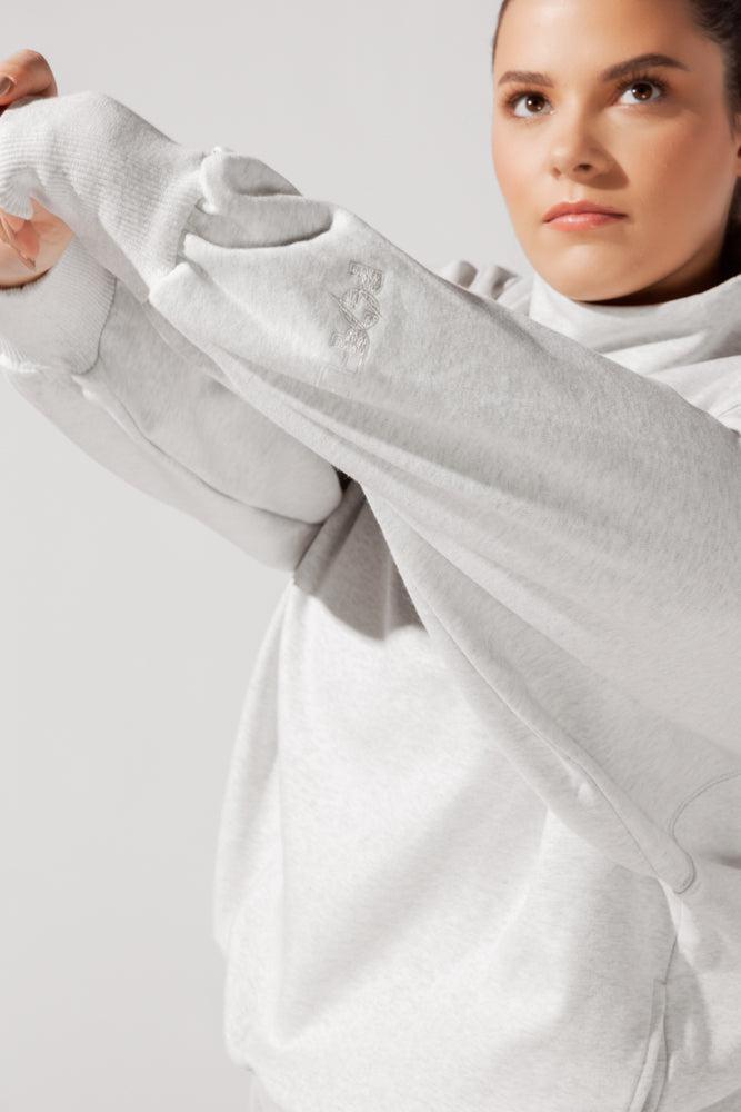 Ooey Gooey Mockneck Sweatshirt with Pockets - Light Heather Grey Product Image