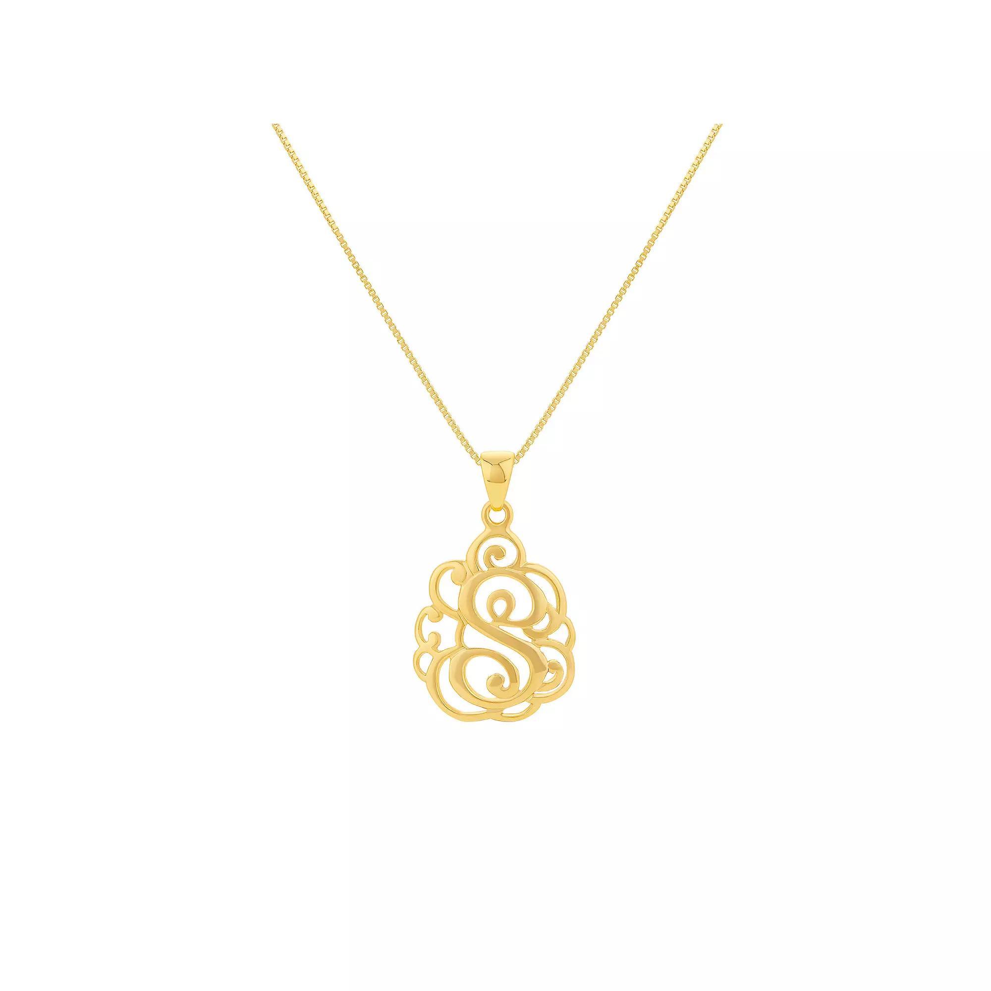 PRIMROSE Sterling Silver Monogram Initial Pendant Necklace, Women's, Size: 18", Gold Tone T Product Image