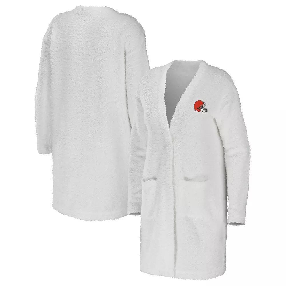 Women's WEAR by Erin Andrews Cream Cleveland Browns Cozy Lounge Cardigan Sweater, Size: Medium, Beige Product Image