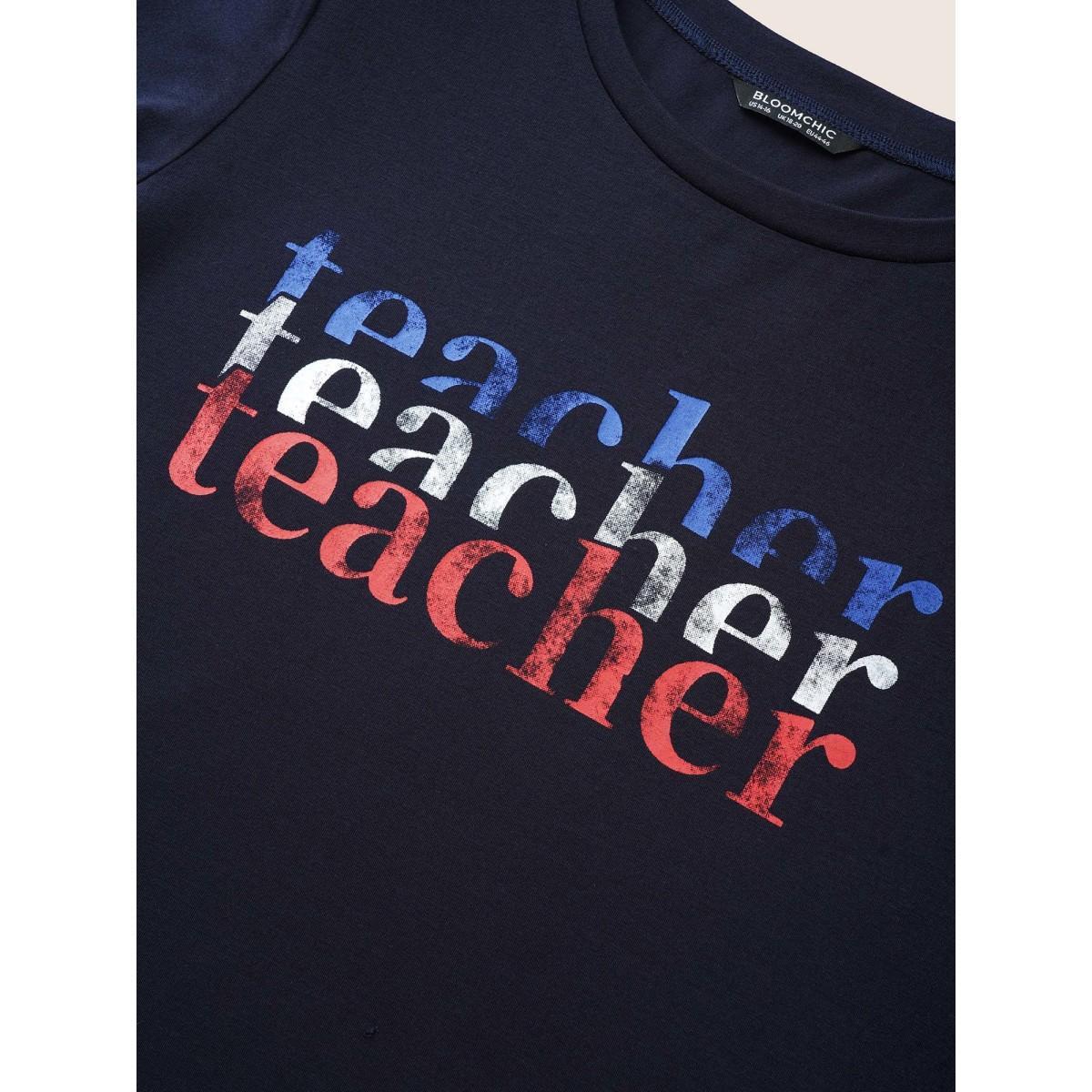 Plus Size Letter Print Contrast Round Neck T-shirt Midnight Women Casual Non Art&design Everyday T-shirts BloomChic 22-24/3X Product Image