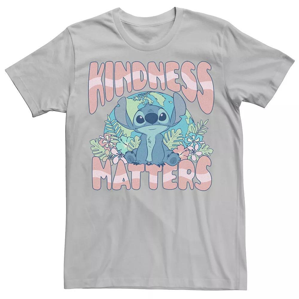Disney's Lilo And Stitch Kindness Matters Floral Earth Men's Tee, Size: Large, Silver Product Image