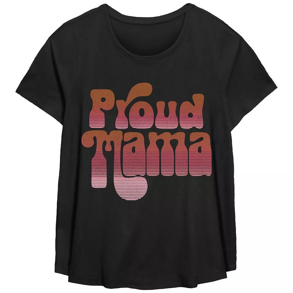 Plus Size Proud Mama Scoop Hem Flow Graphic Tee, Women's, Size: 0X, Black Product Image